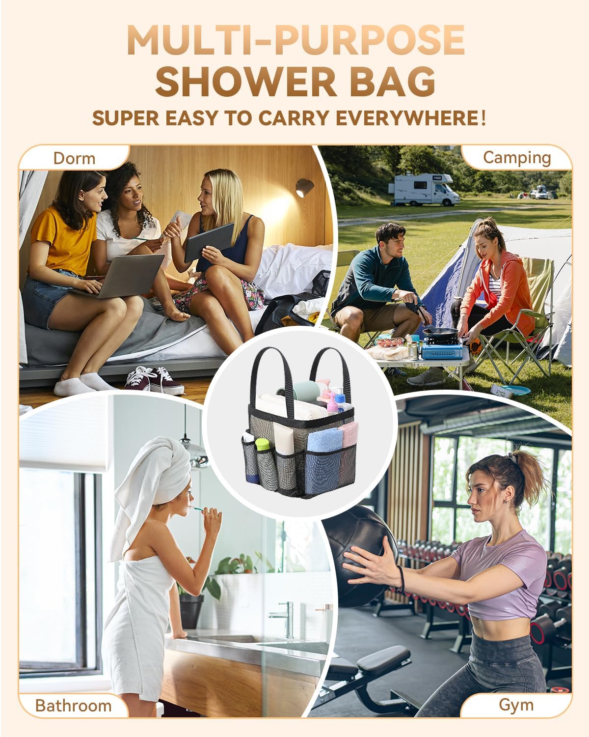 Temede Mesh Shower Caddy Tote with 8 Pockets