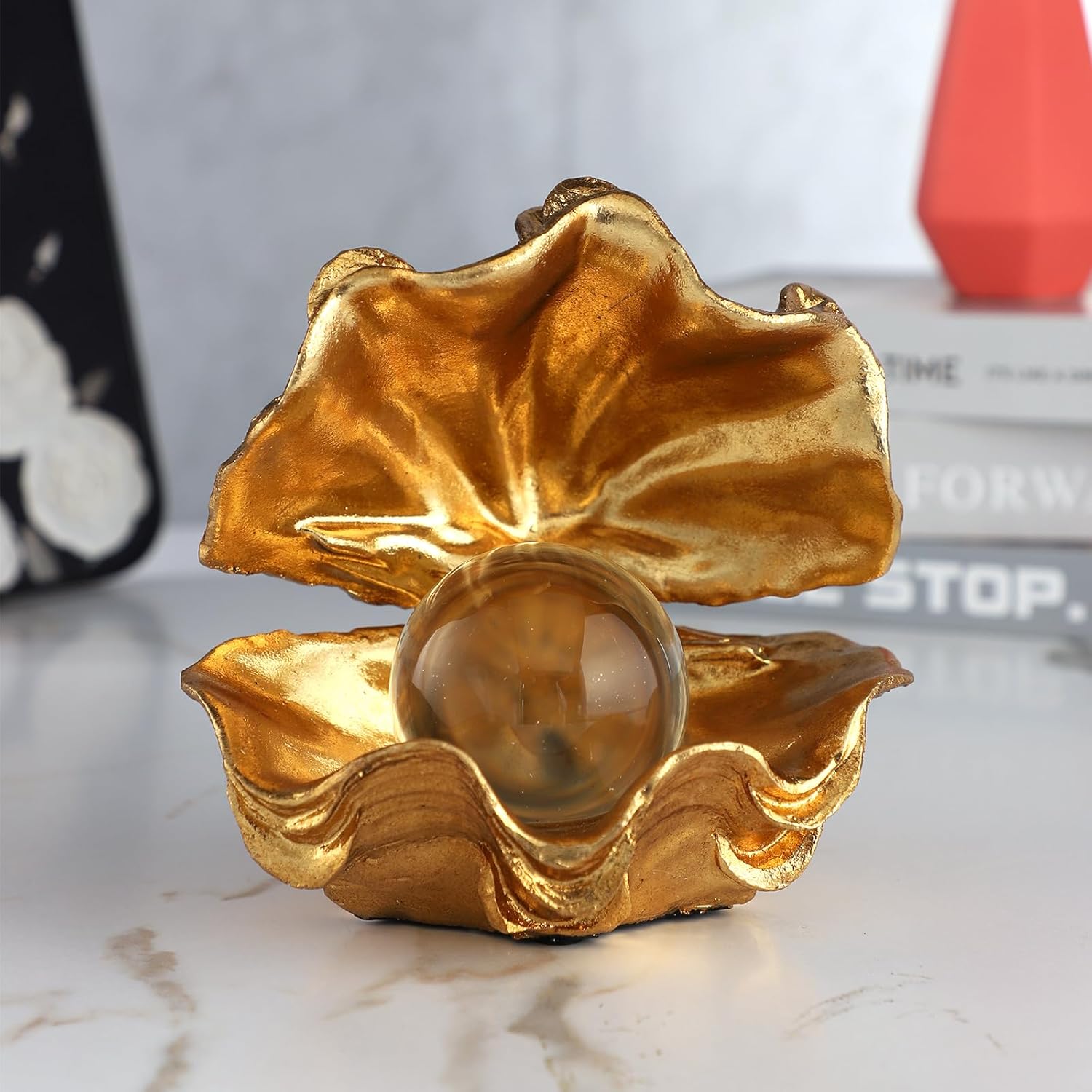 Zonsuli Gold Pearl Oyster Sculpture Handmade Shell Statue