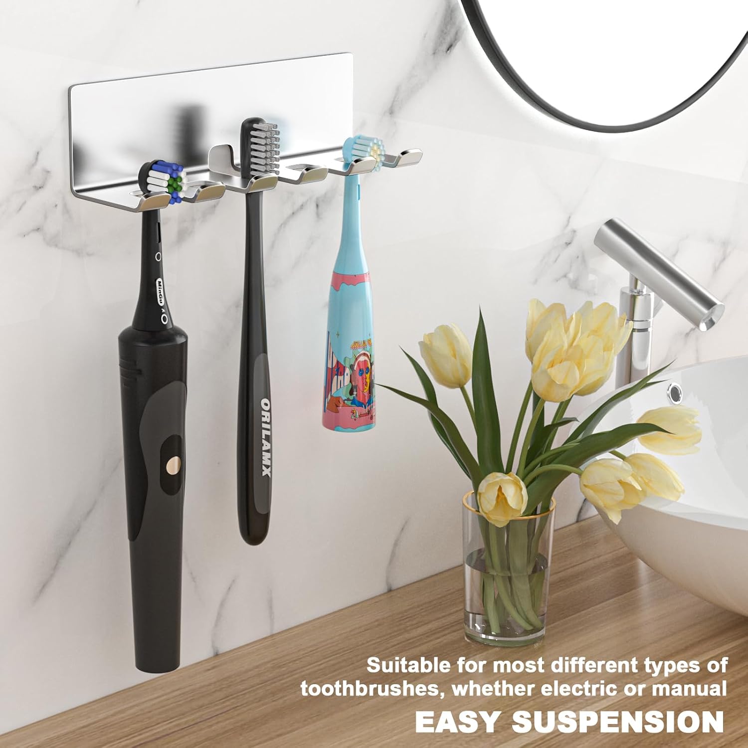 Electric Toothbrush Holder - 5 Slots SUS304 Stainless Steel Wall Mounted