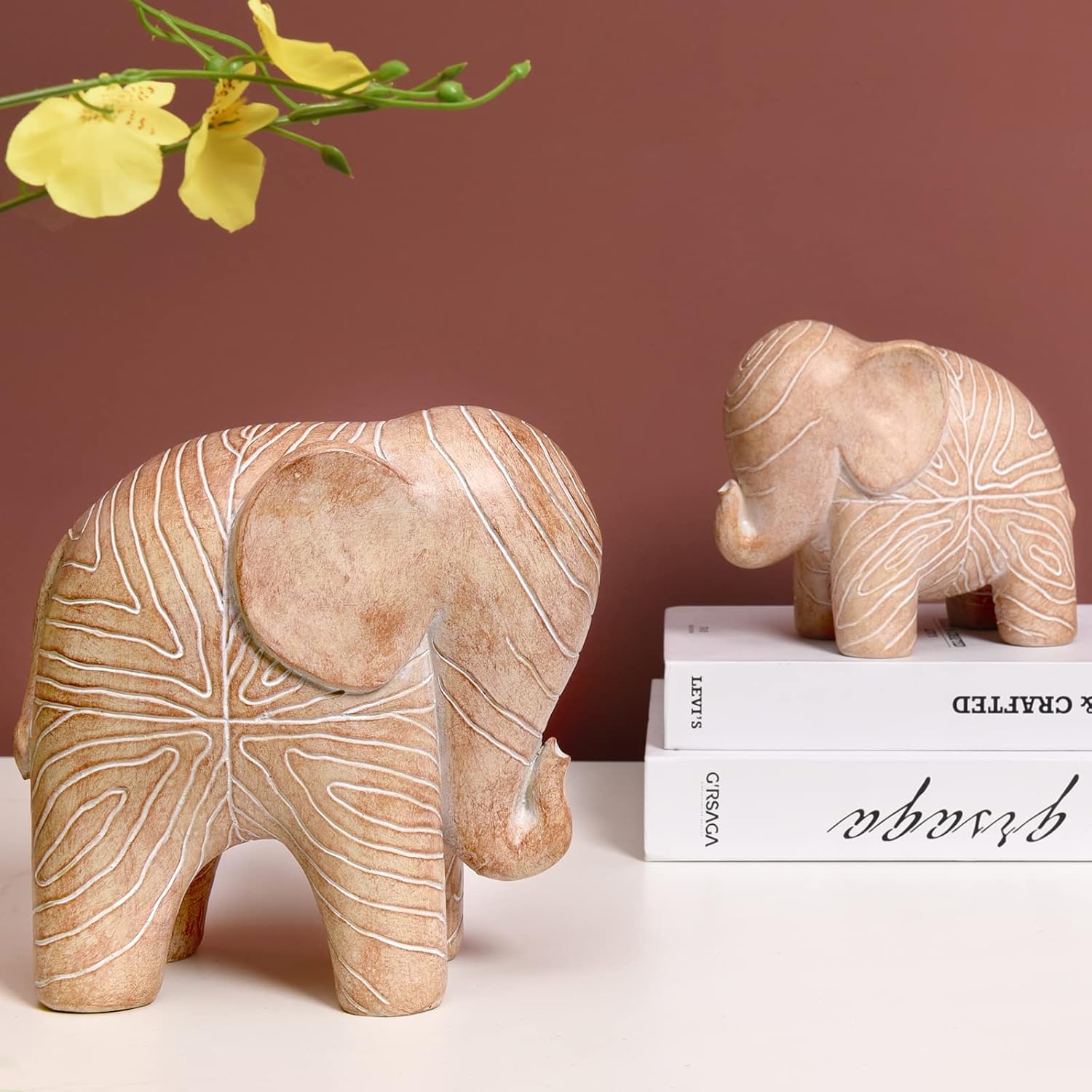 Kakizzy Elephant Statue African Wood Decor Boho Style