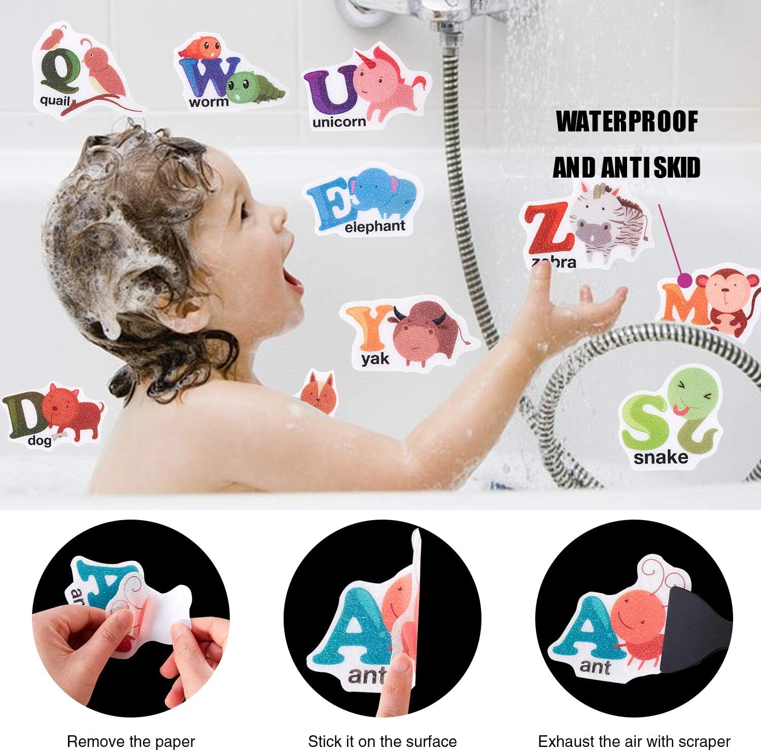 Secopad Non-Slip Bathtub Stickers 26PCS Alphabet Decals