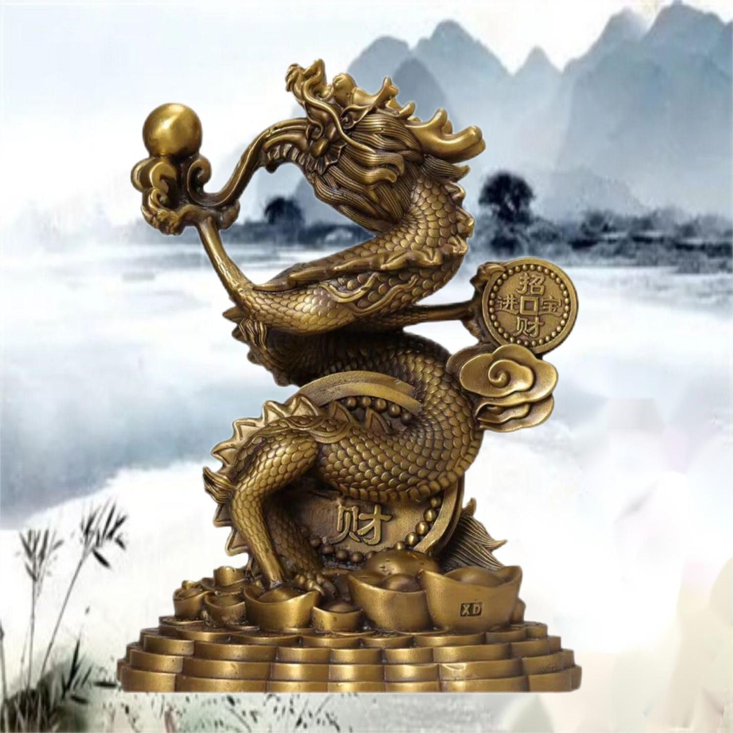 Ecqizer Wealth Dragon Feng Shui Decor Statue 1
