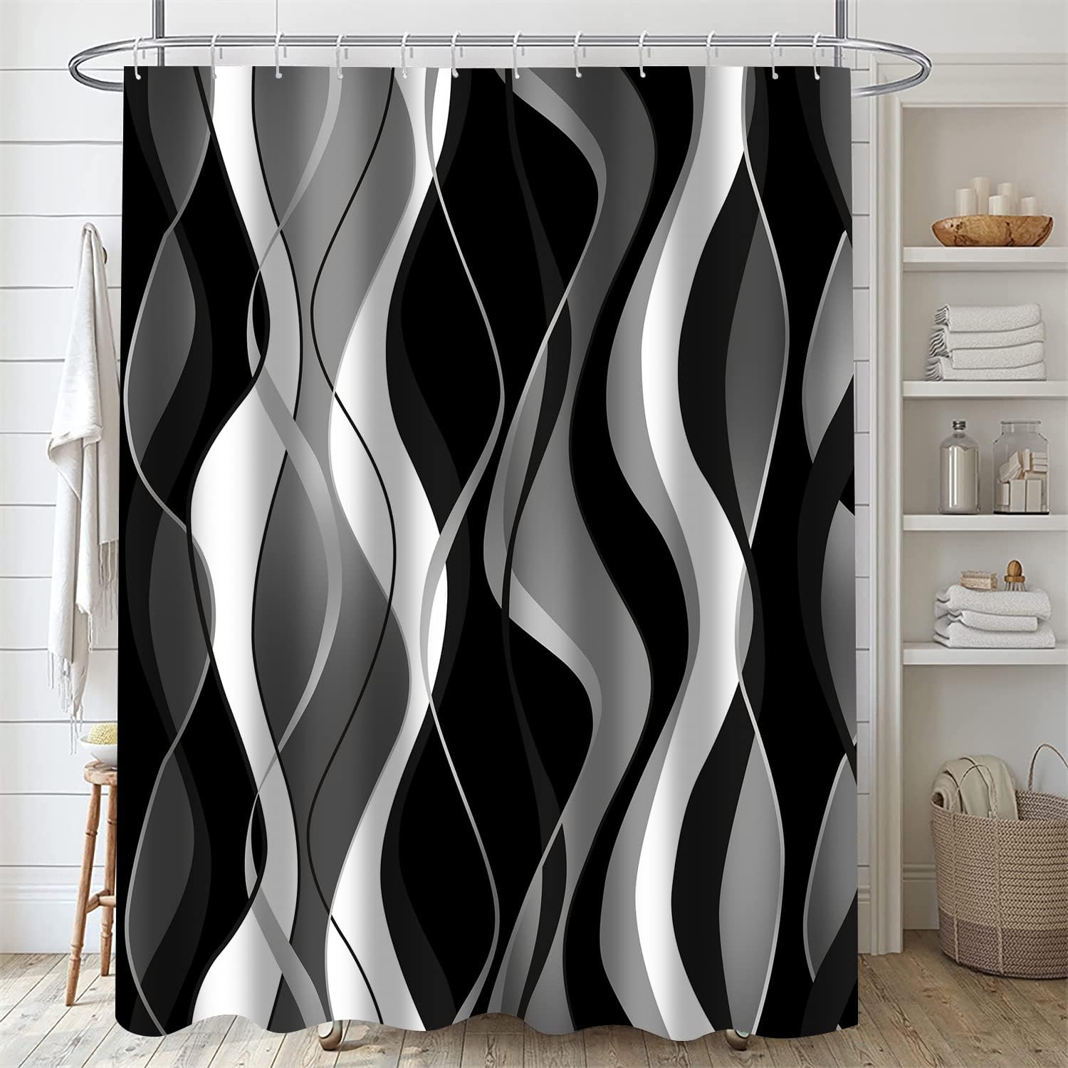Nkzply 4 Pcs Black White Striped Bathroom Set