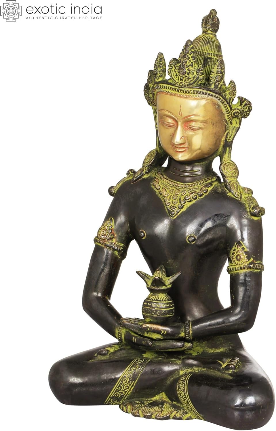 Amitabha Buddha Brass Statue - 13 Inch Religious Meditation Figurine