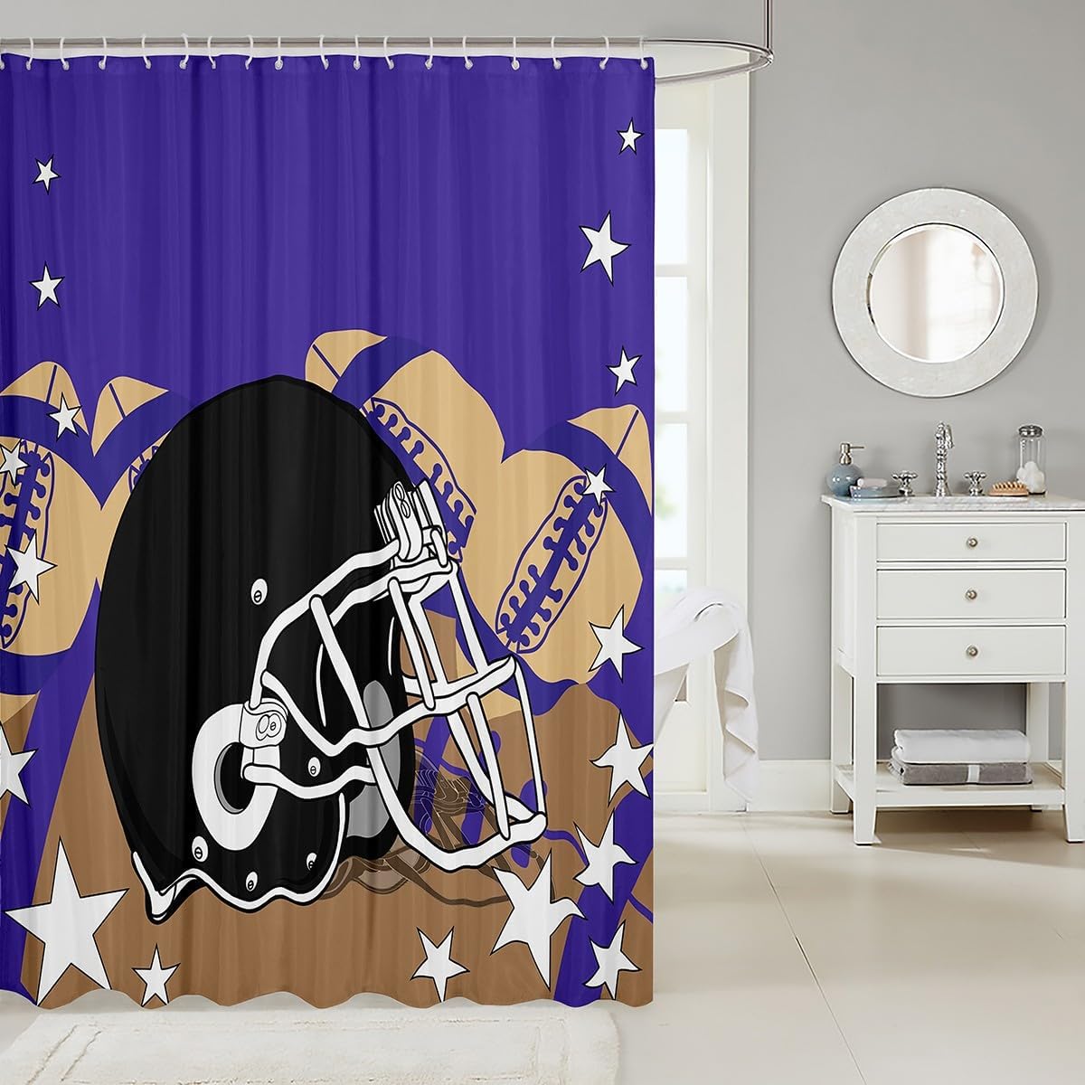Erosebridal Purple Rugby Helmet Shower Curtain Set 72x72