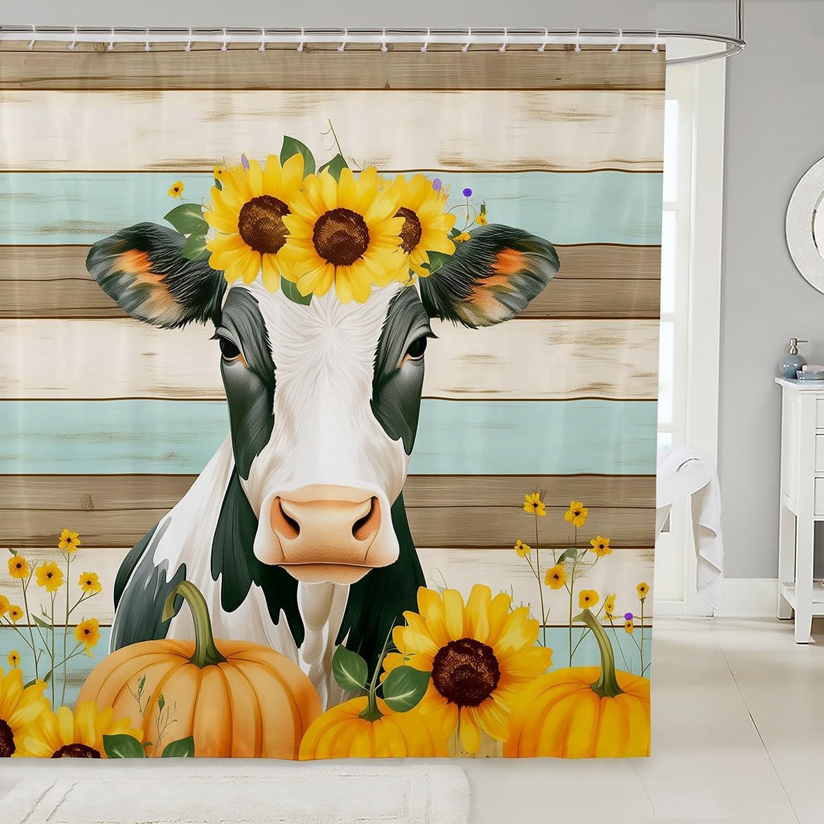 Erosebridal Yellow Sunflower Shower Curtain Set