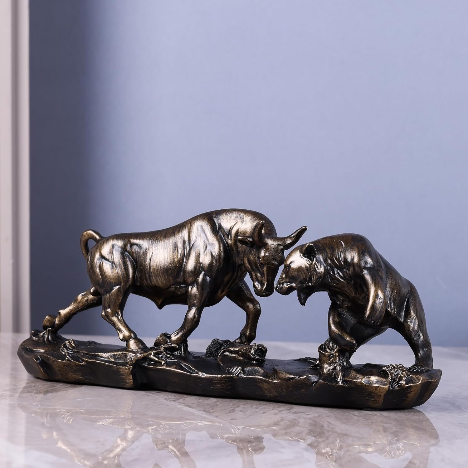 Wall Street Bull and Bear Statue in Brown