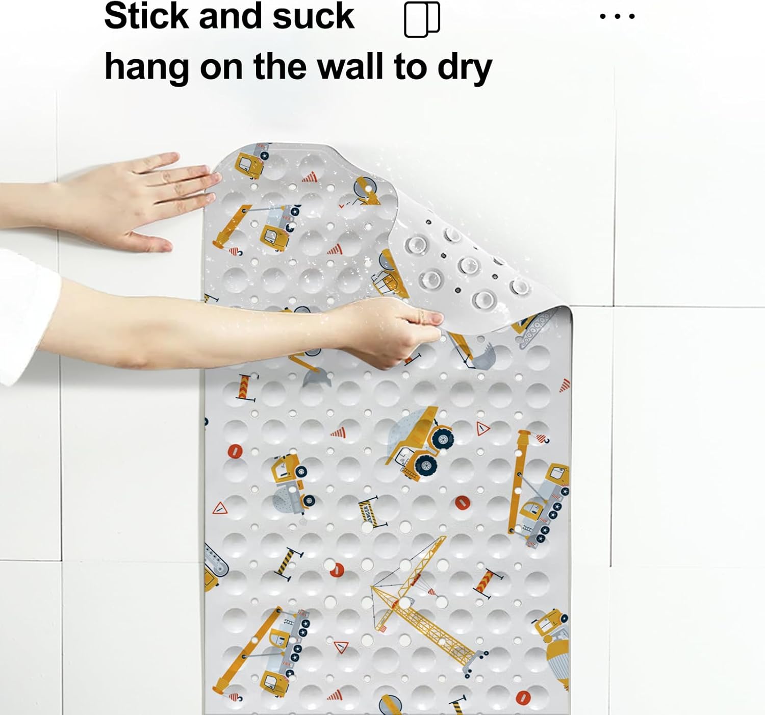 Lnond Yellow Excavator Kids Bath Mat 40x16 Inch Non Slip