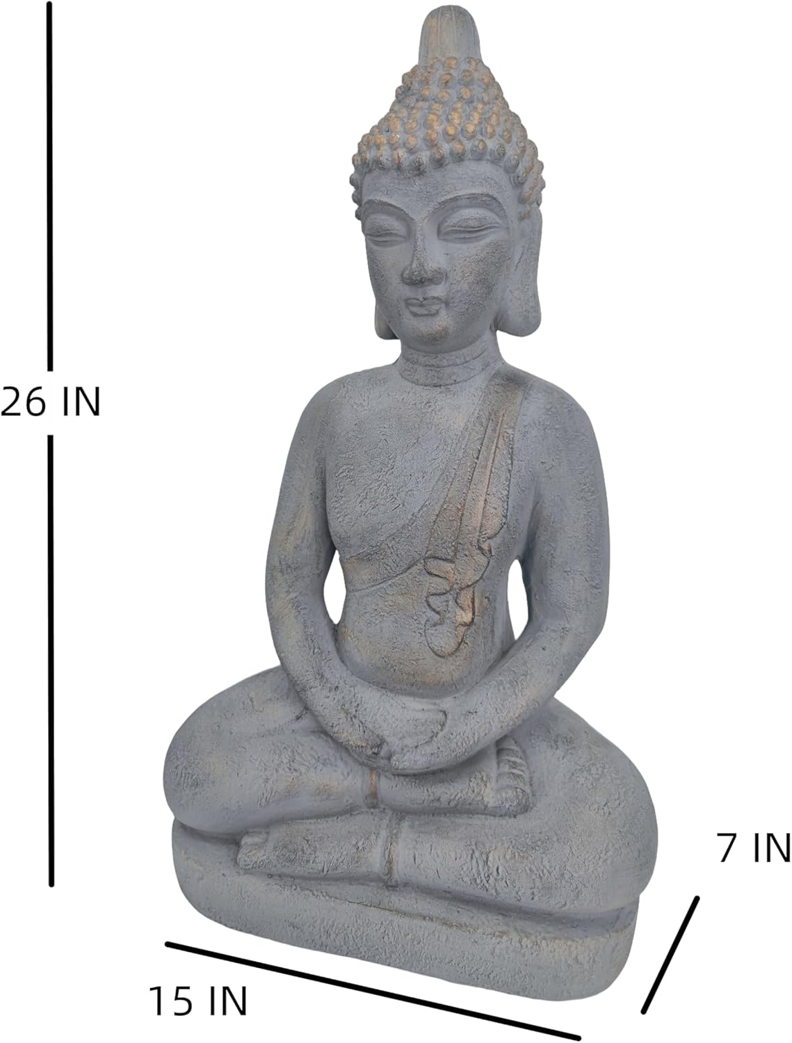 VANZUNE 26H Gray Buddha Statue for Home Decor