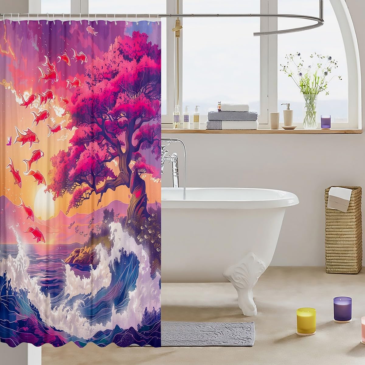 Koi Fish Japanese Ukiyo-E Shower Curtain Set