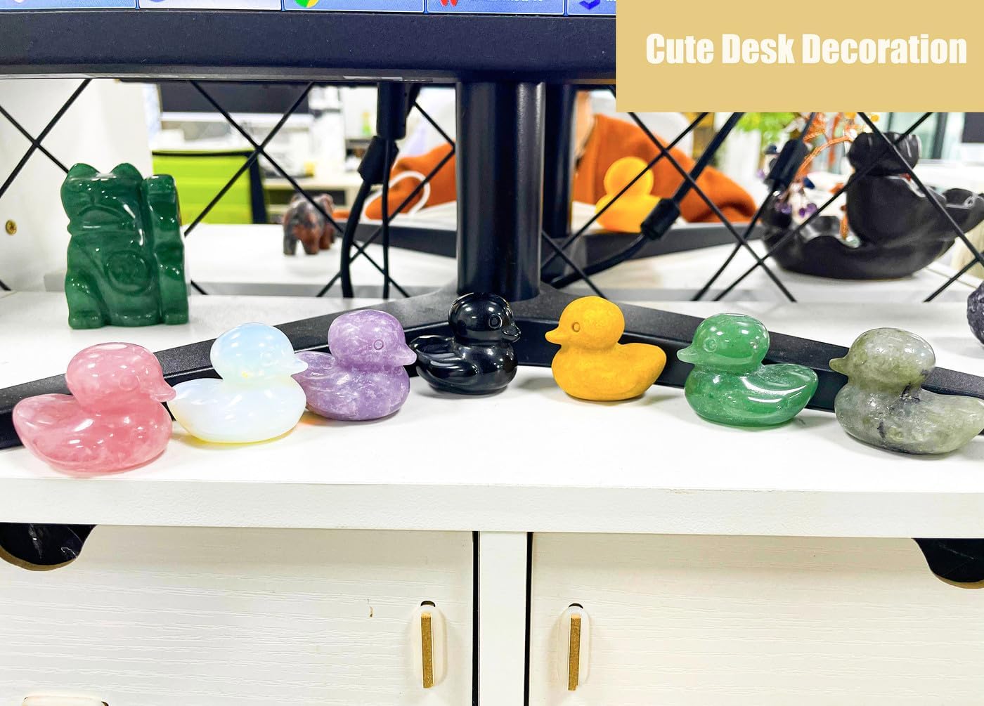 Lucky Duck Figurine with Rose Quartz Crystal