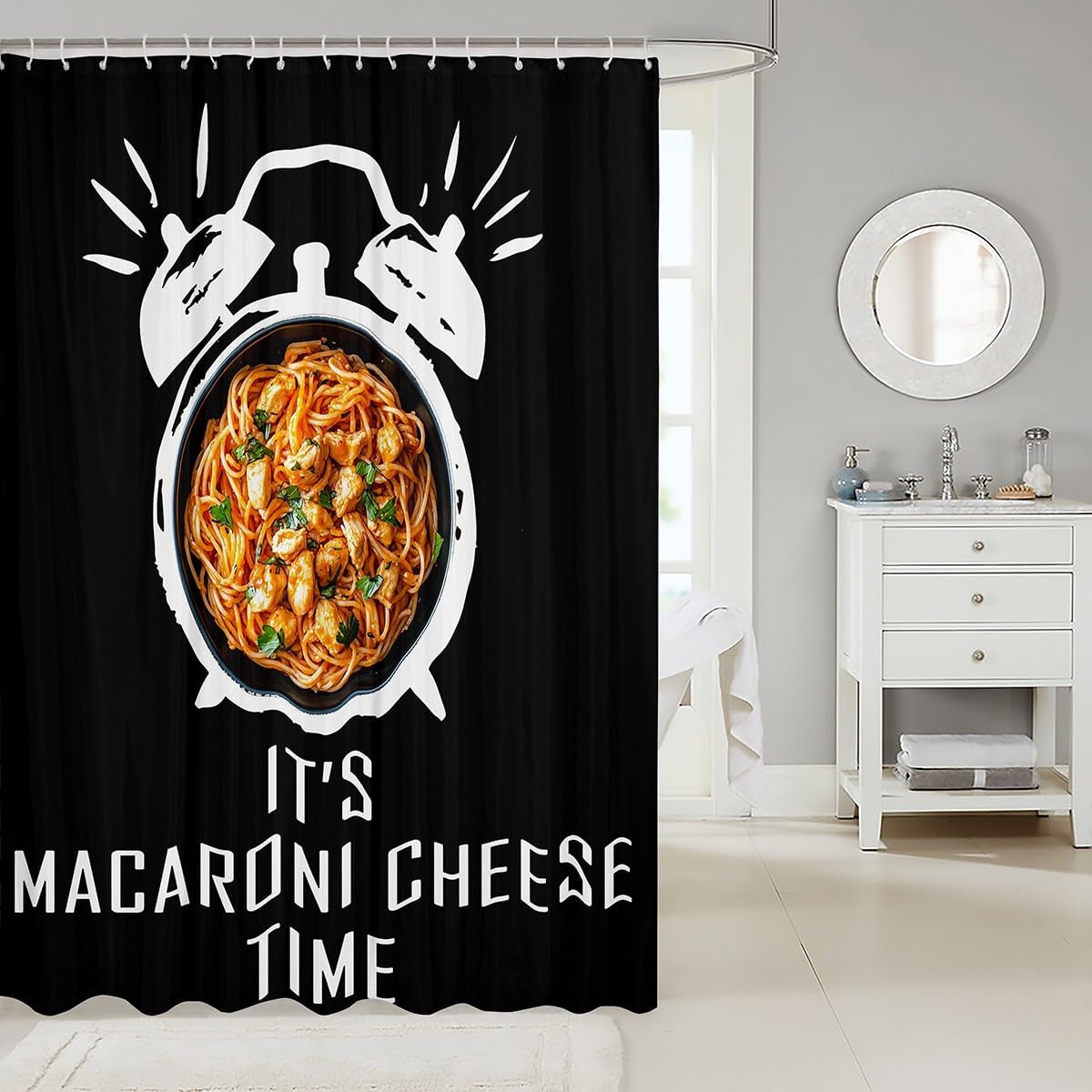 Erosebridal Macaroni Cheese Time Shower Curtain Set 72x72 Black