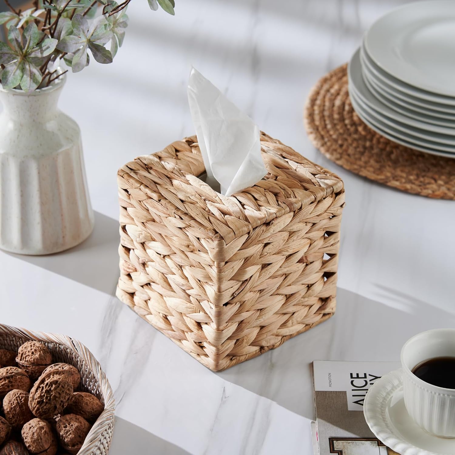 YANGQIHOME Rattan Tissue Box Cover - Boho Decorative Holder