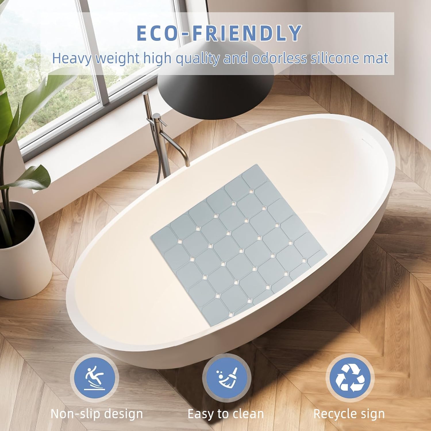 MeimeiDe Silicone Shower Mat 21x21 Non-Slip Bath Mat with Suction Cups