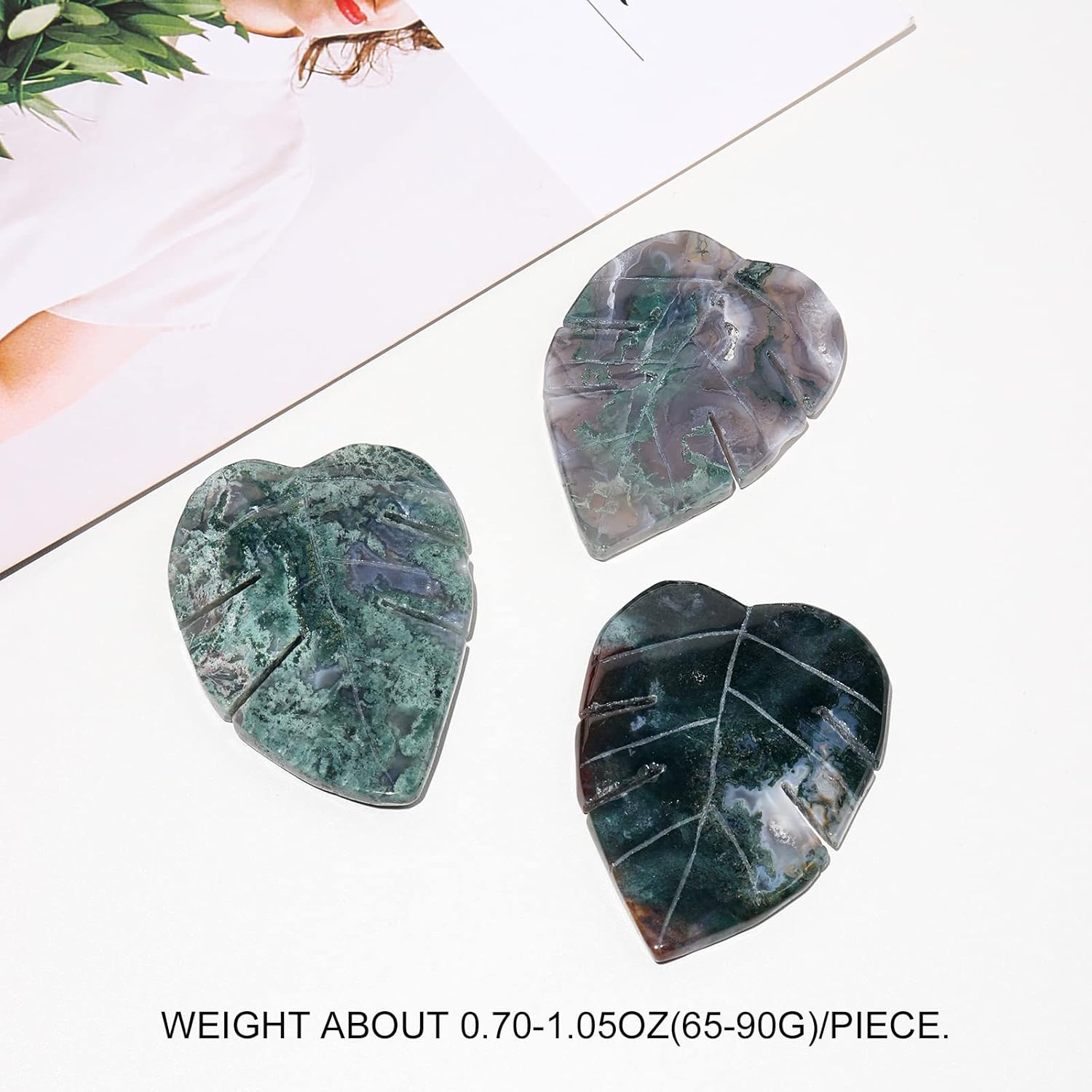 Runyangshi Natural Moss Agate Leaf Sculpture Decoration