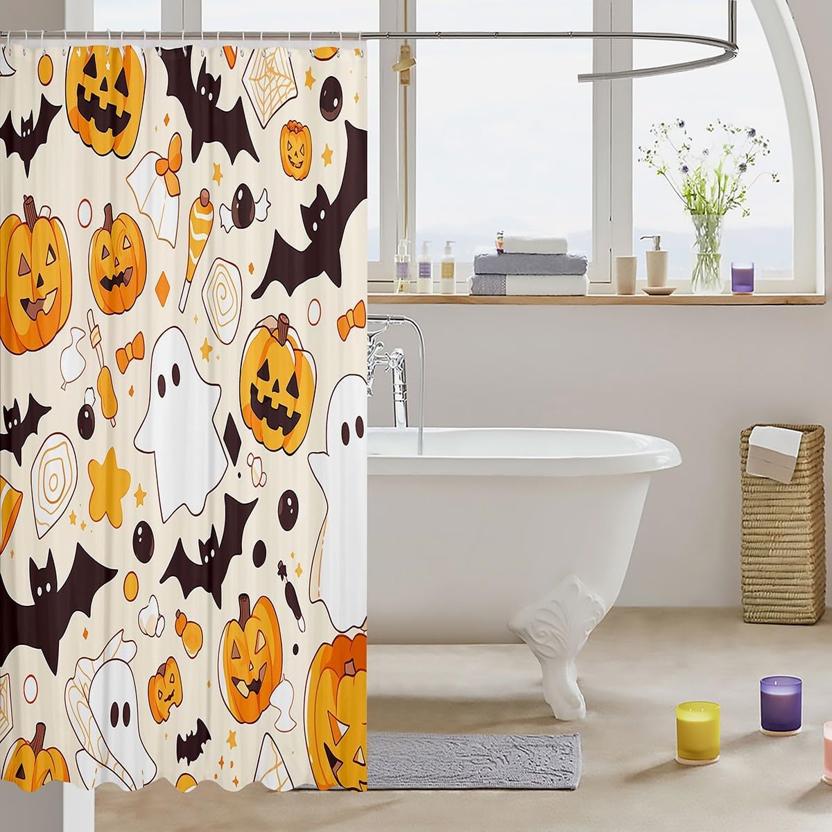 Feelyou Ghosts Pumpkin Bats Halloween Shower Curtain