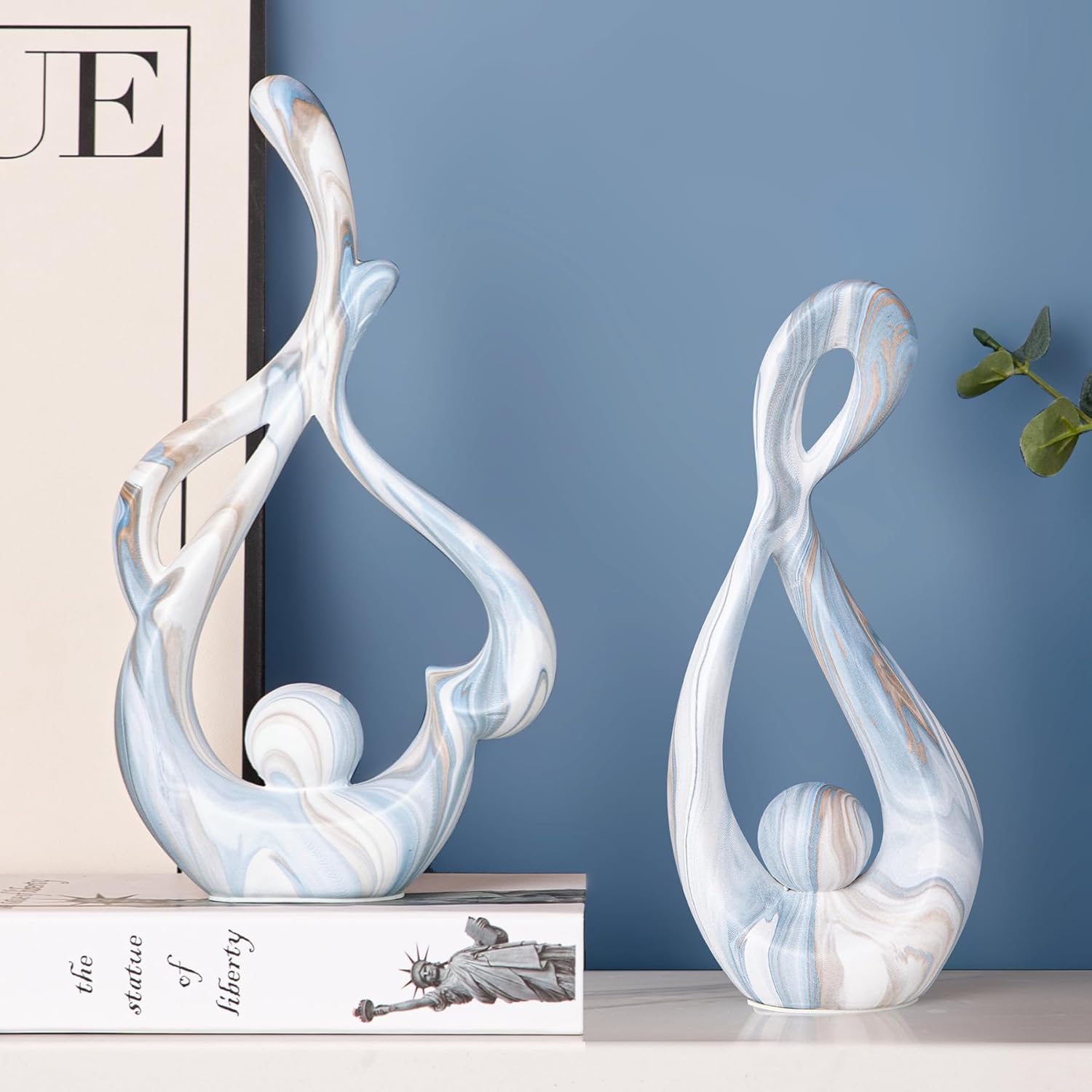 TZIZO Blue Marble Ceramic Sculpture Coffee Table Decor