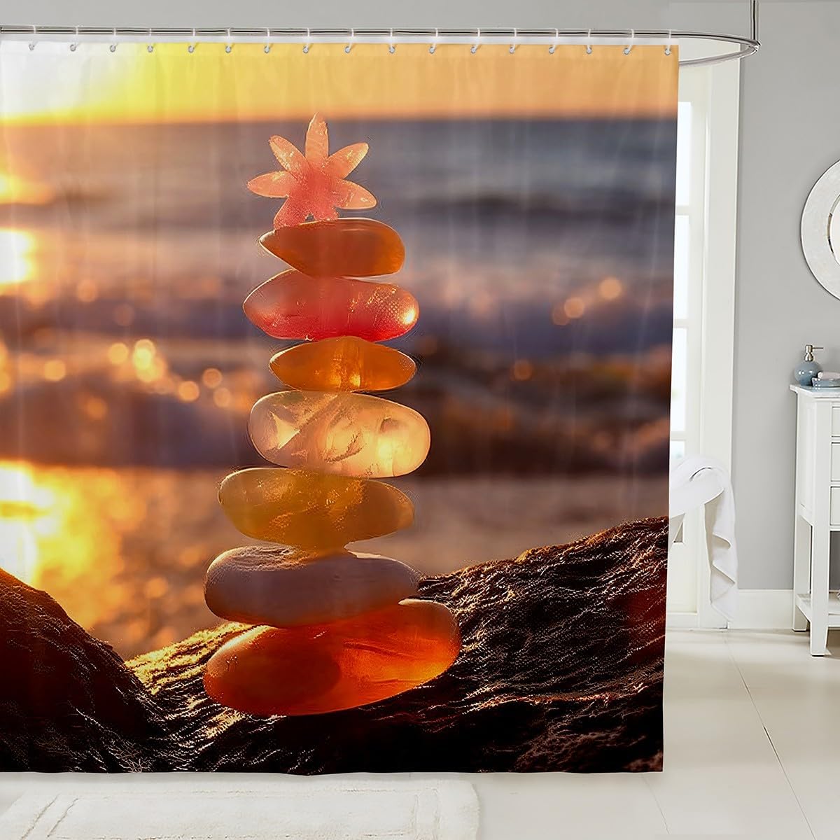 Feelyou Beach Theme Zen Stone Shower Curtain Set