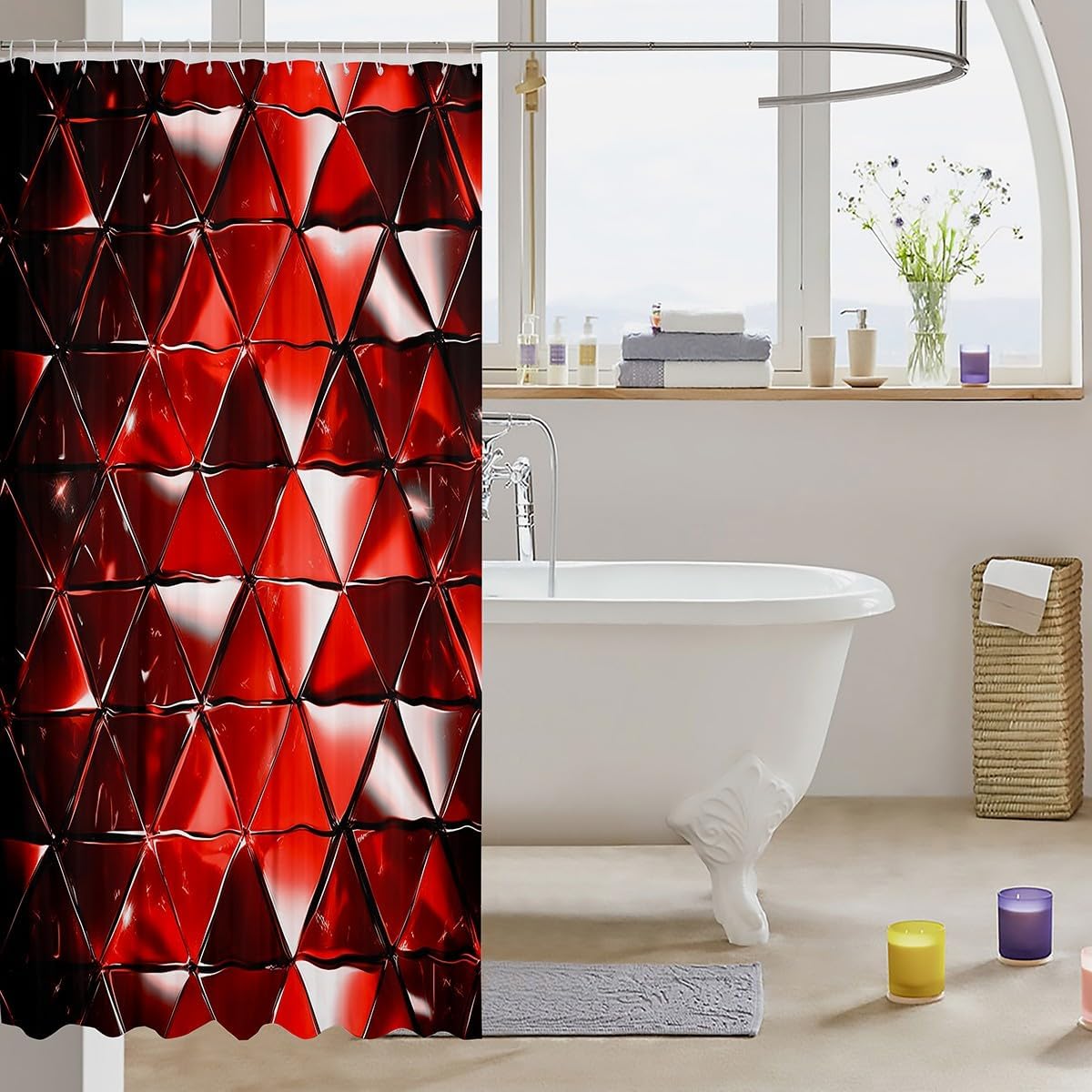 Feelyou Red Honeycomb Shower Curtain Set