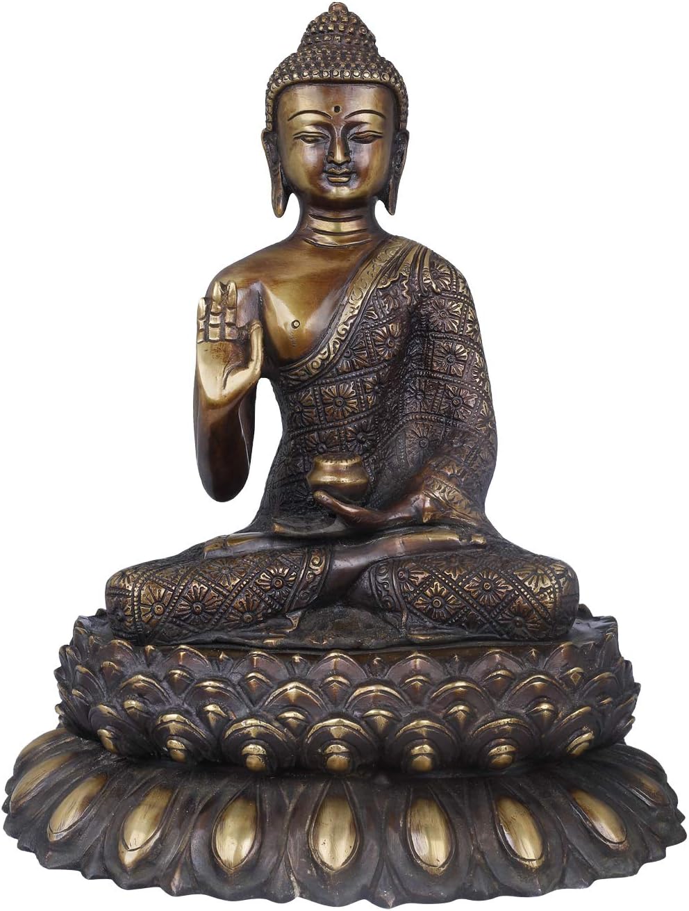 Buddha Brass Statue 11 Inch Vitarka Mudra Lotus Pedestal 1