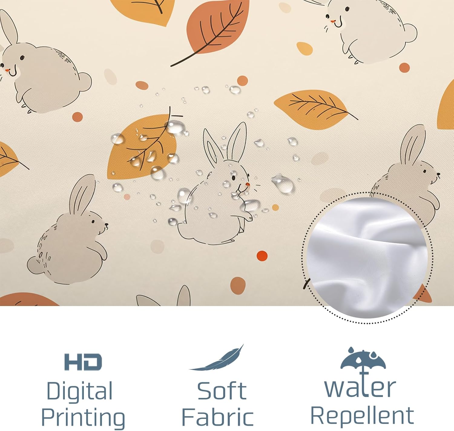 Fall Cartoon Rabbit Shower Curtain Set with Hooks 1