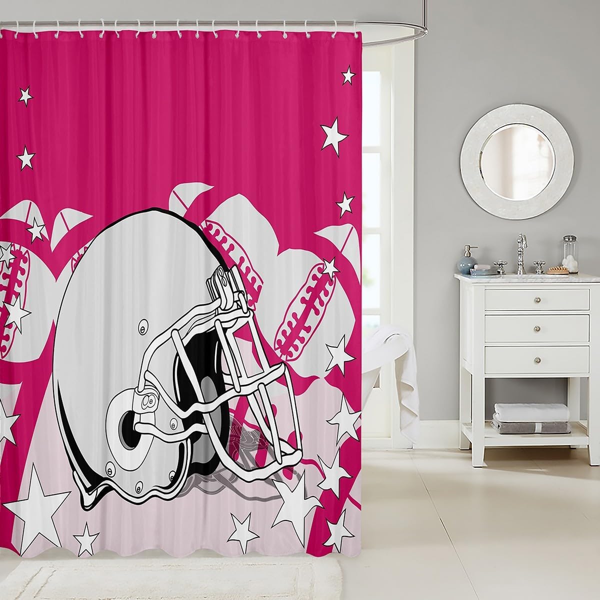 Erosebridal Sports Shower Curtain Set for Kids Boys Girls American Football