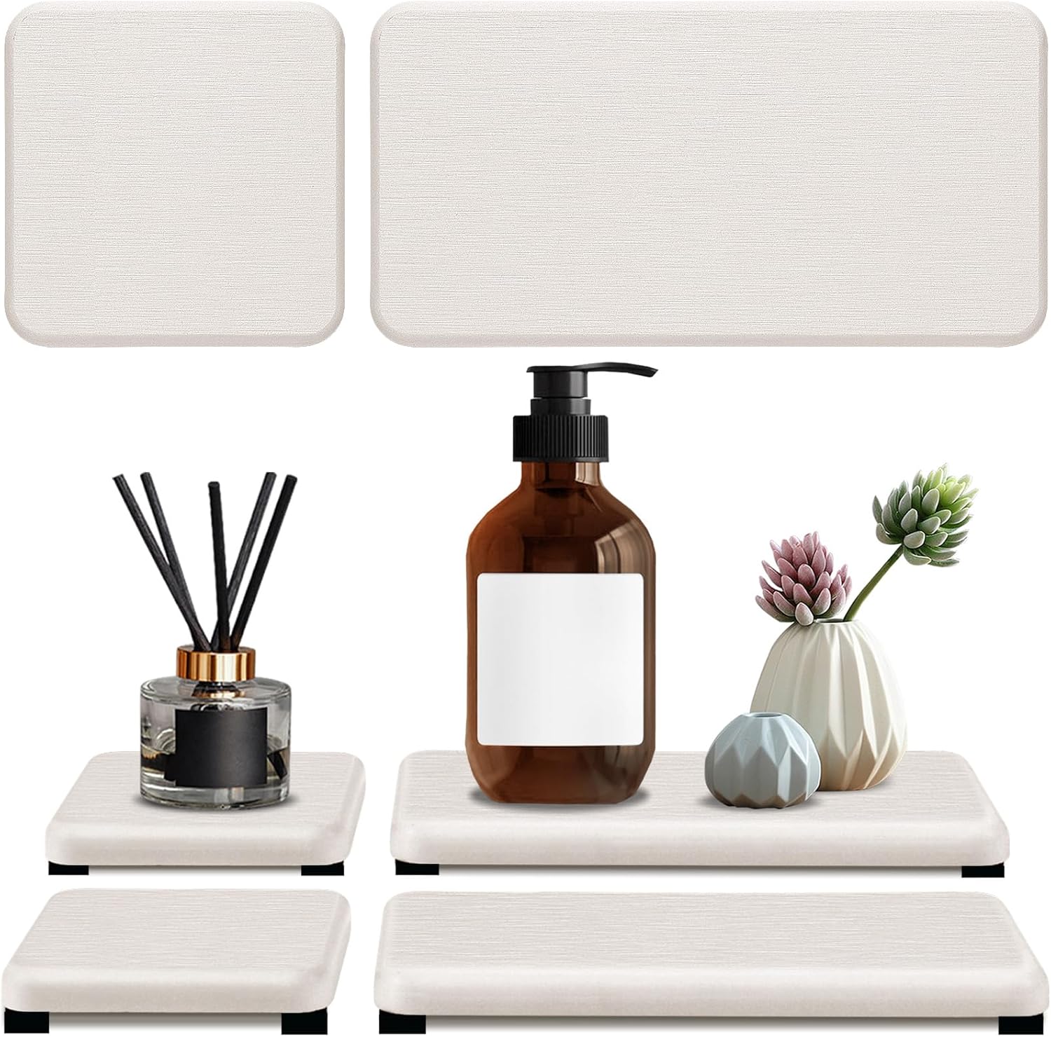 4PCS Water Absorbing Stone Tray for Bathroom and Kitchen