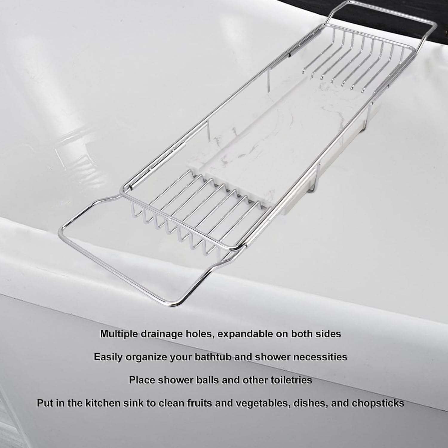 Fafeicy Metal Marble Bathtub Rack - Space Saving Multi Functional