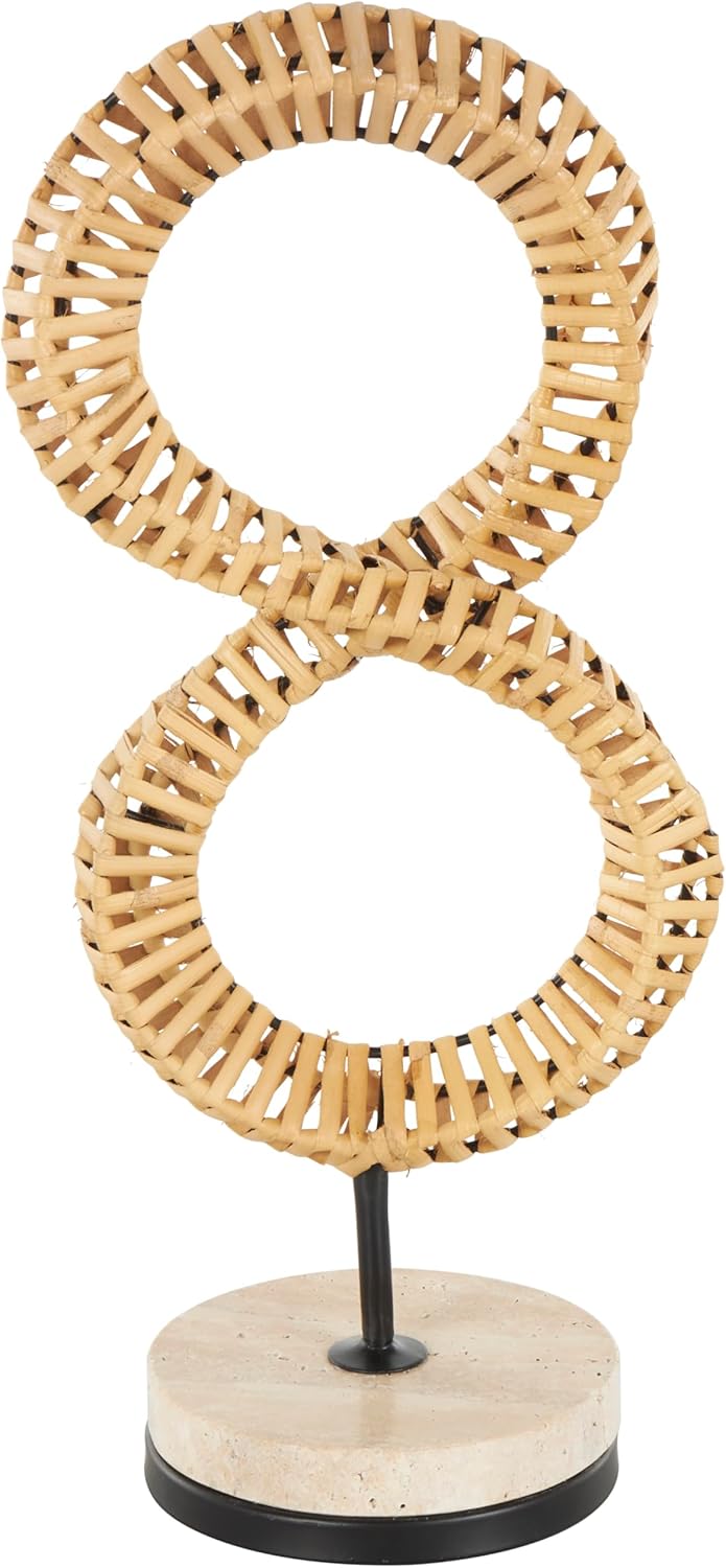 Deco 79 Brown Rattan Abstract Infinity Sculpture with Marble Base