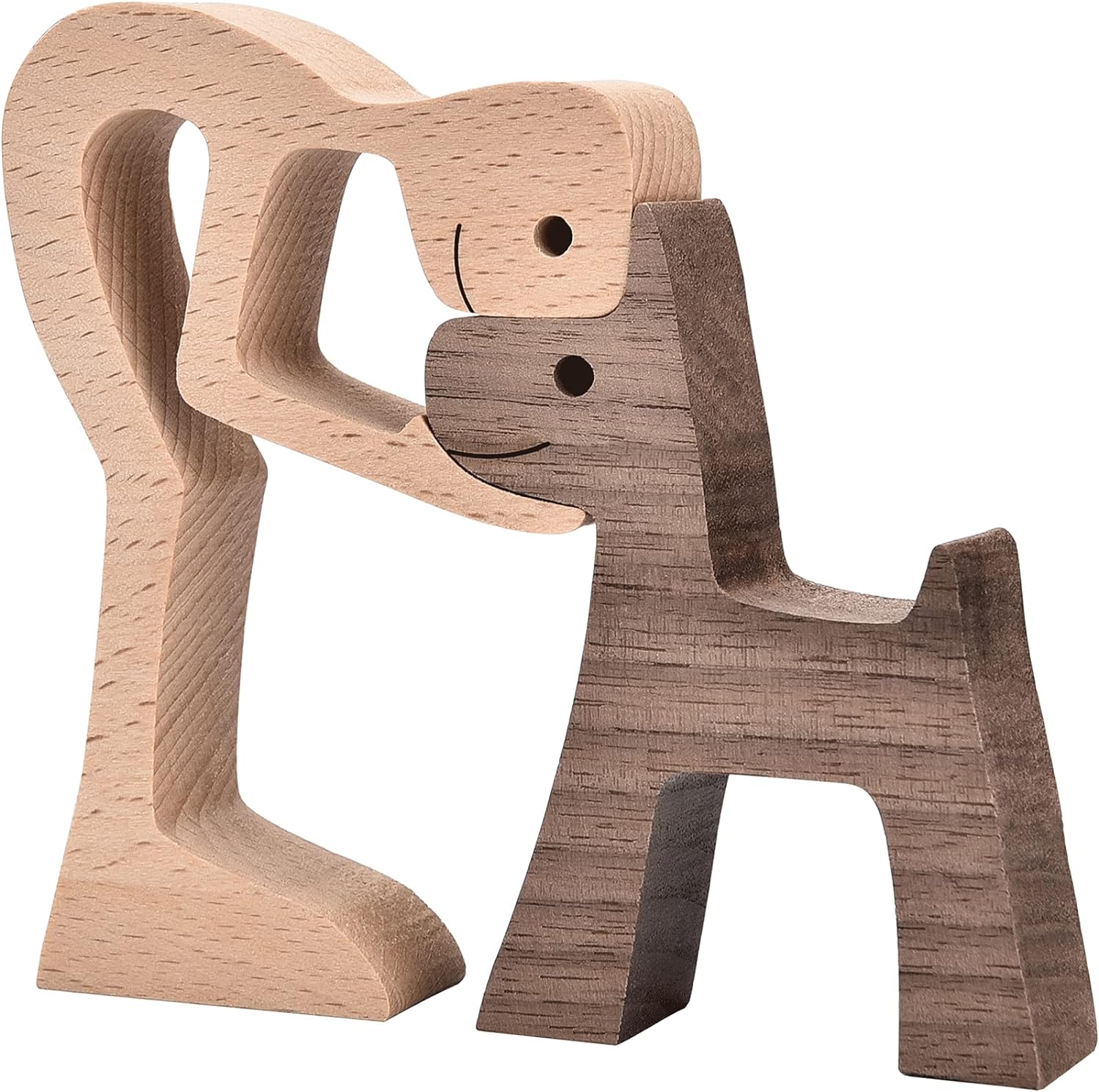 KINGNOW Accent Decor Men and Dog Wooden Statue