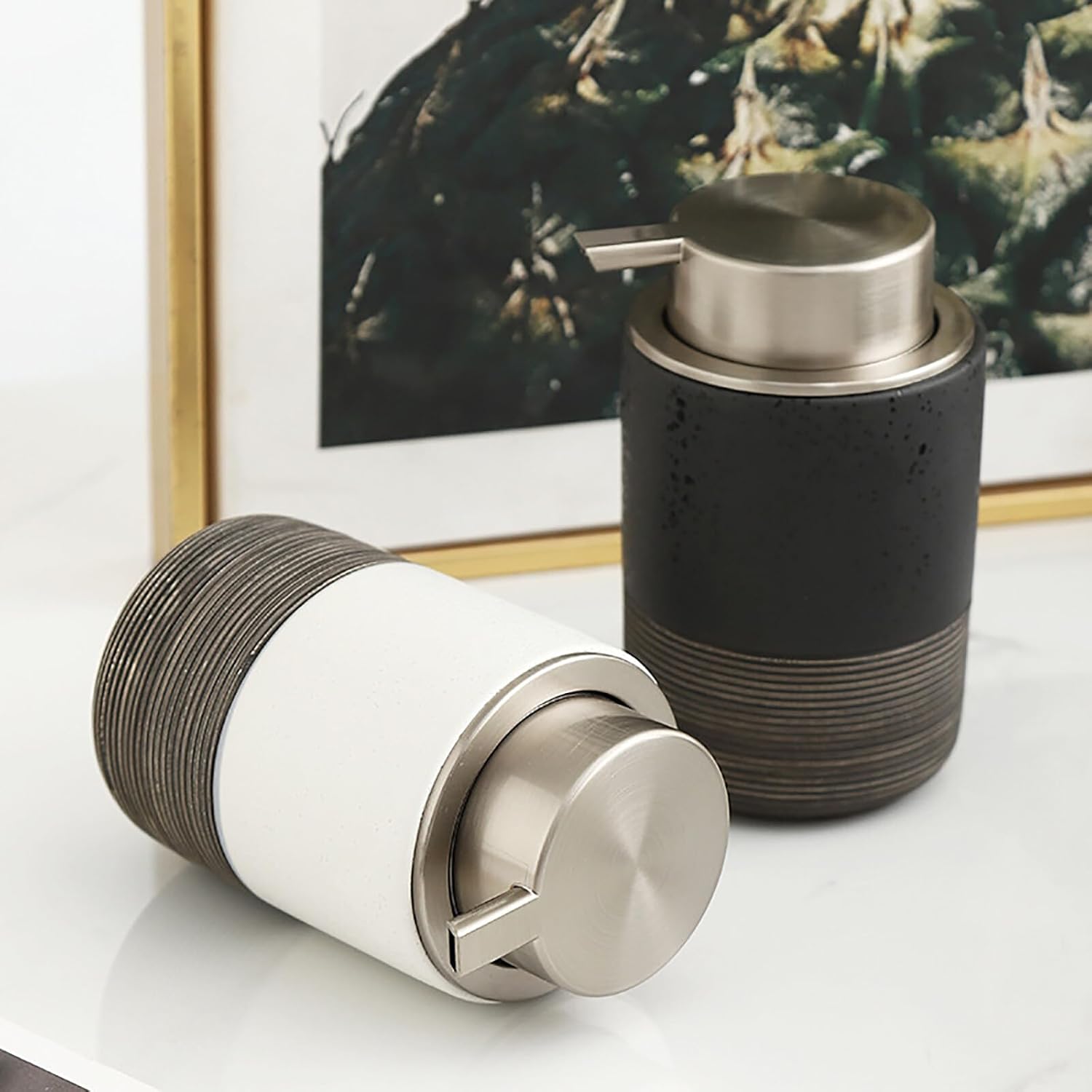 Ceramic Hand Soap Dispenser Refillable Foaming Pump Black