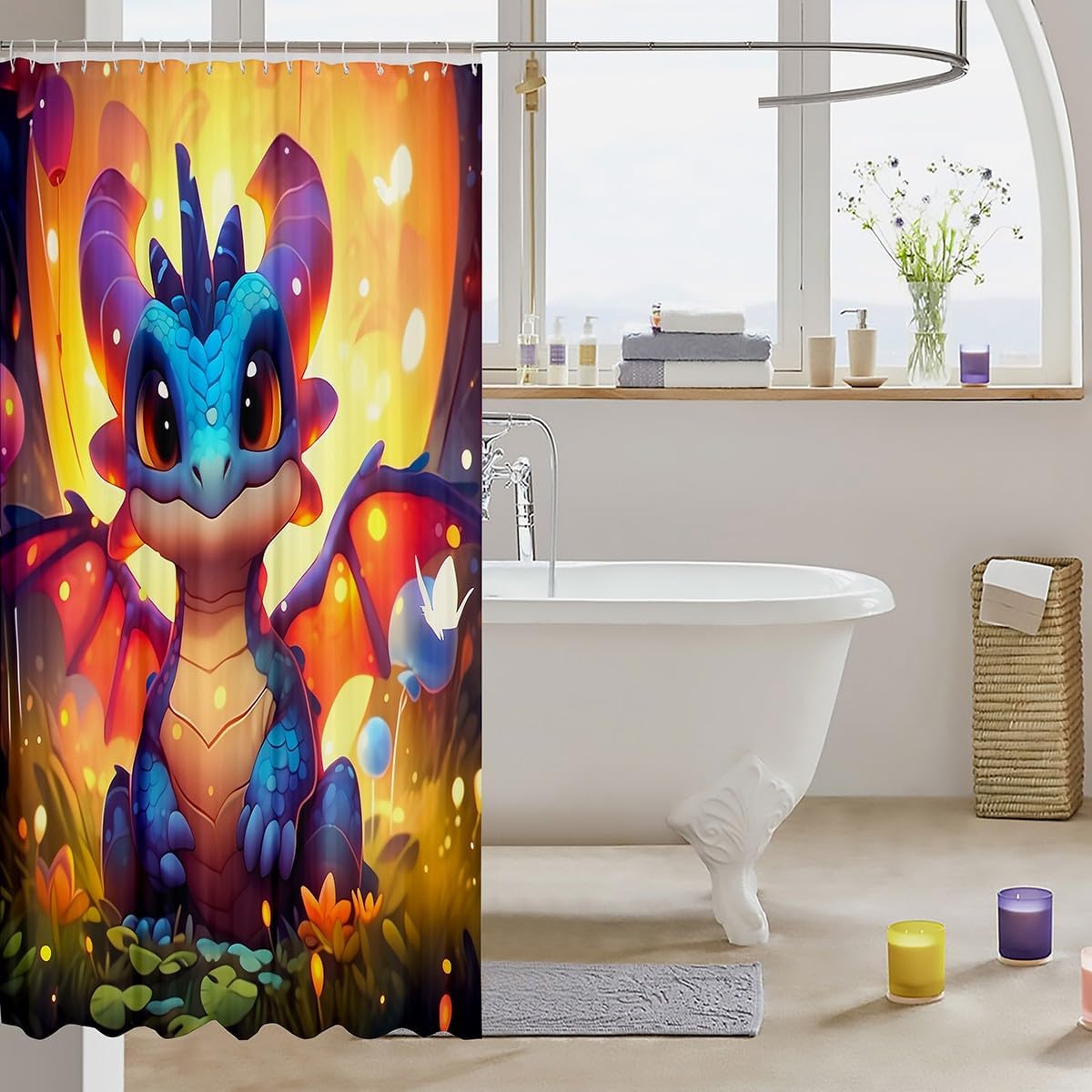 Erosebridal Kids Dragon Waterproof Shower Curtain Set 1