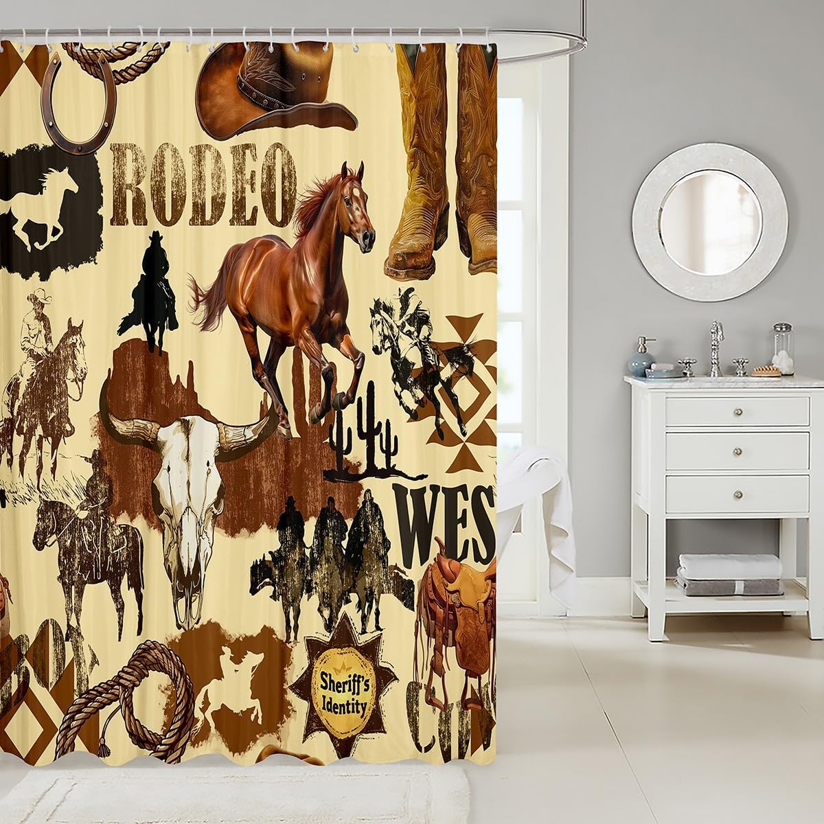 Feelyou Western Horse Bath Curtain Set for Kids 1