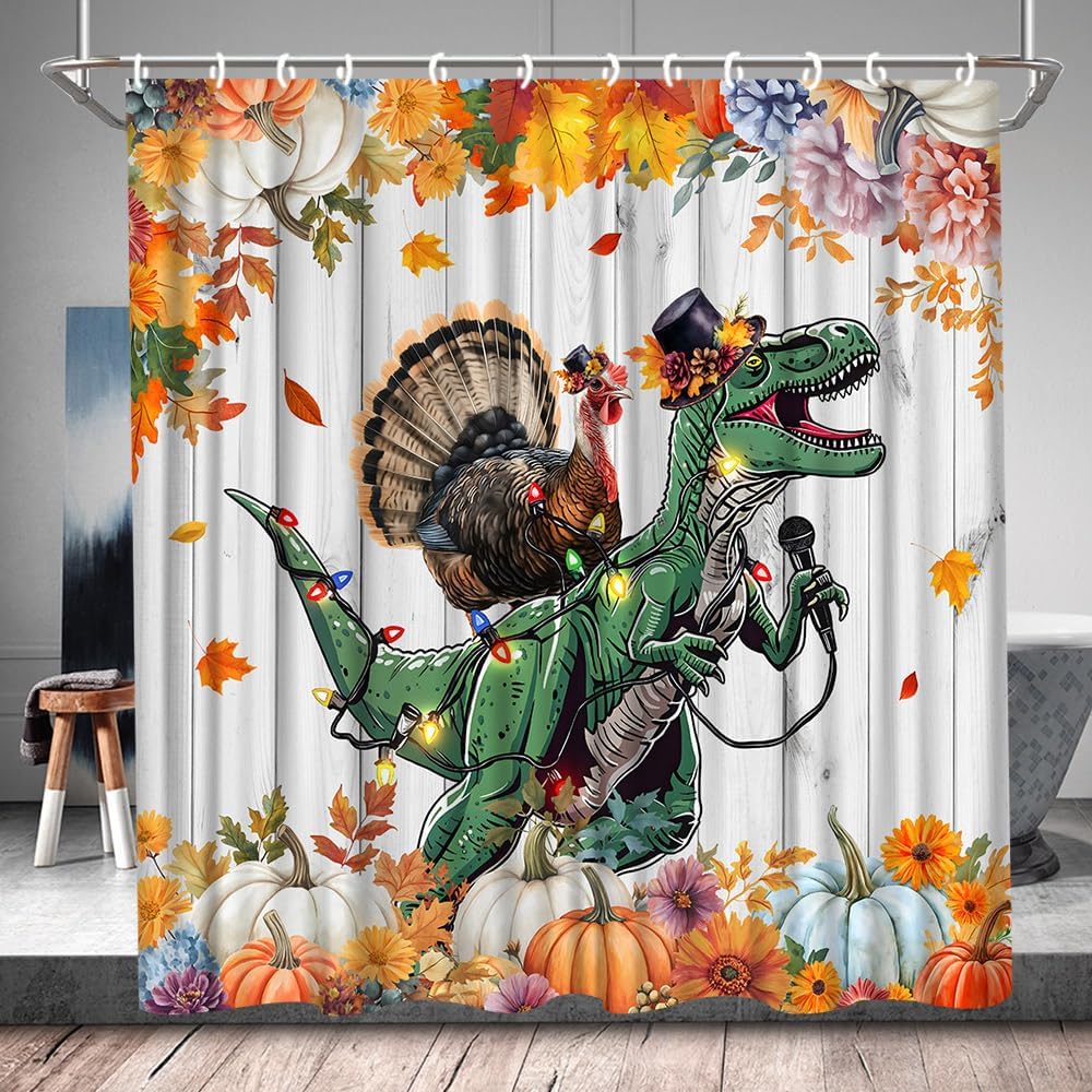 Funny Fall Bathroom Shower Curtain Set with Hooks