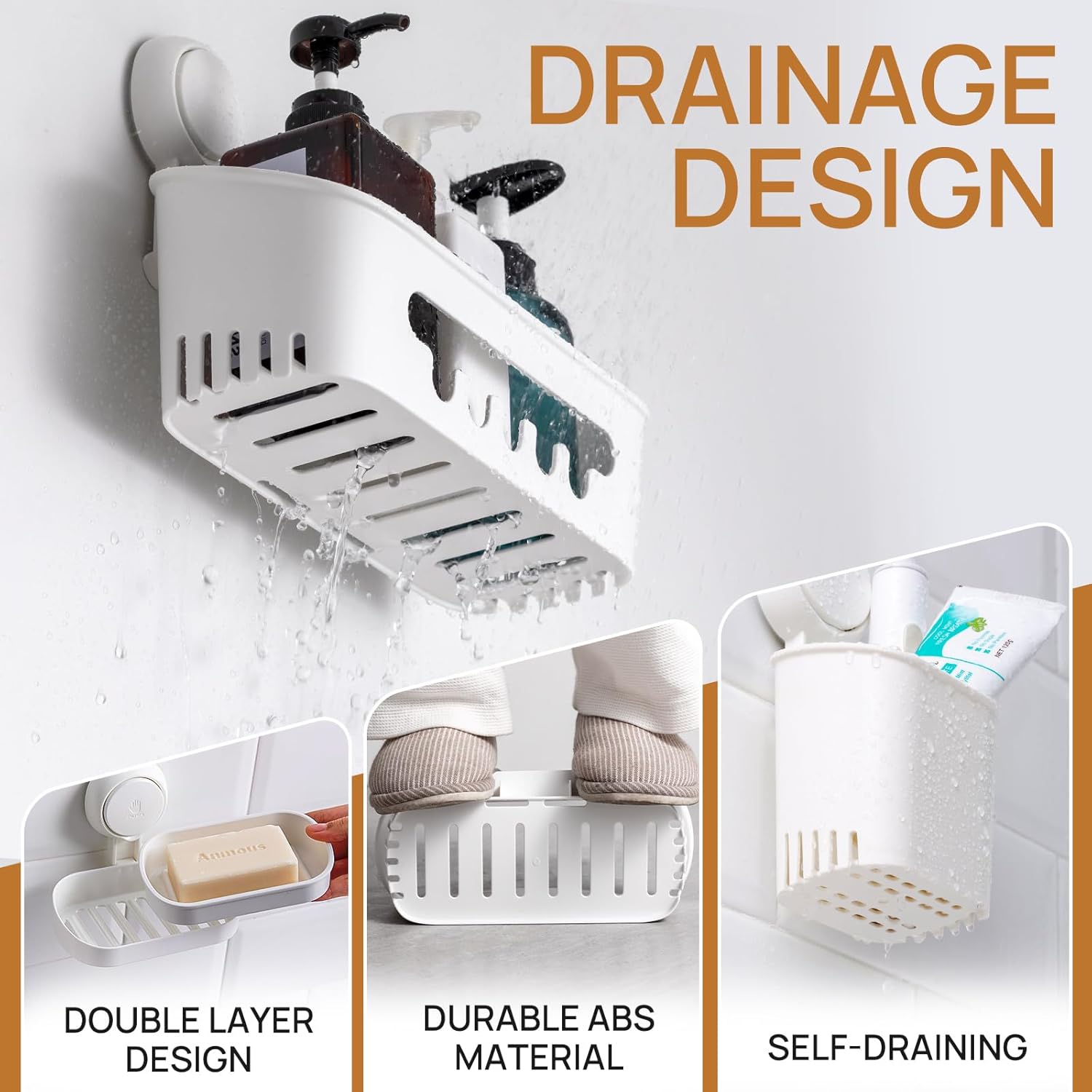 LEVERLOC Shower Caddy Suction Cup Set with 3 Holders