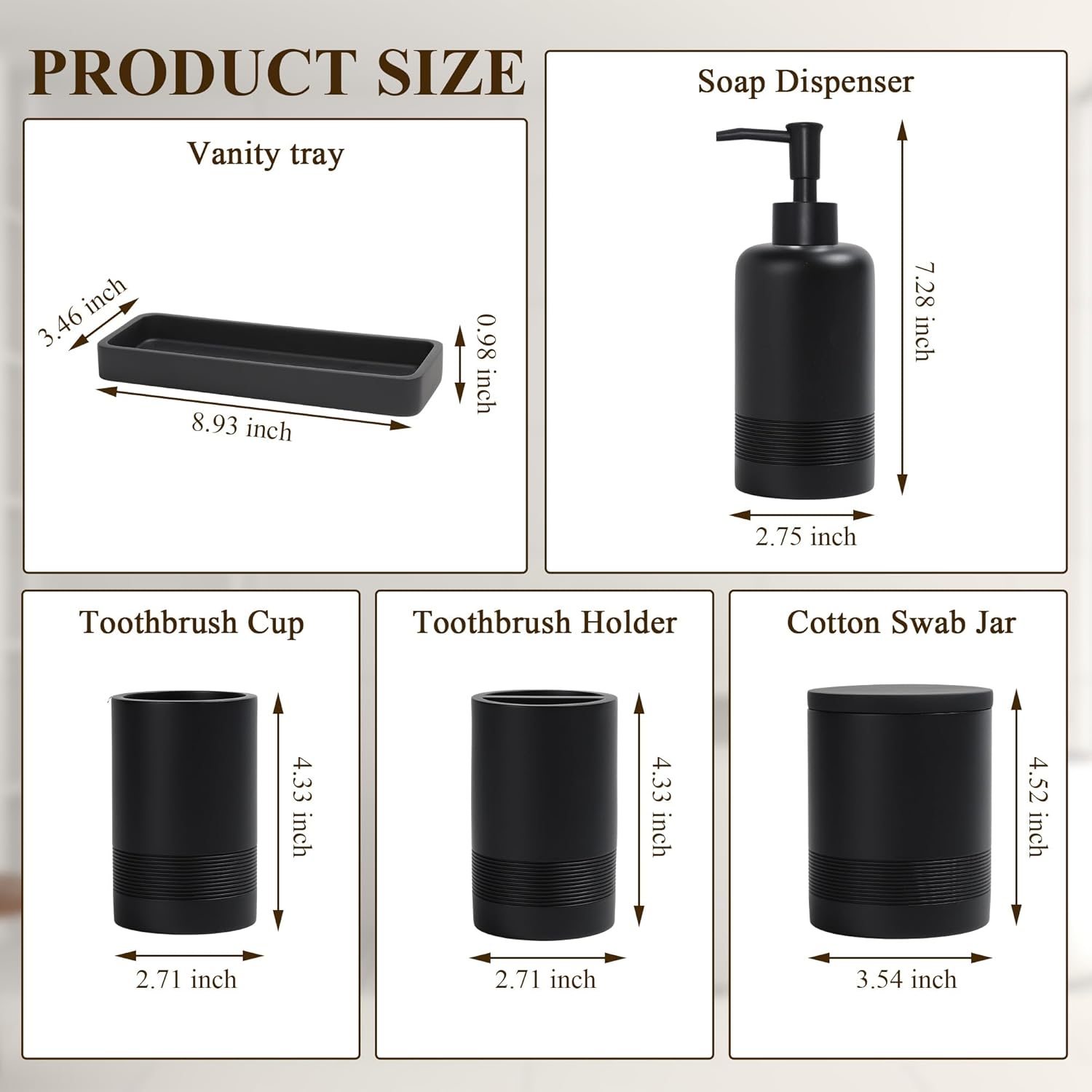 Modern Matte Black Bathroom Accessories Set 6-Piece