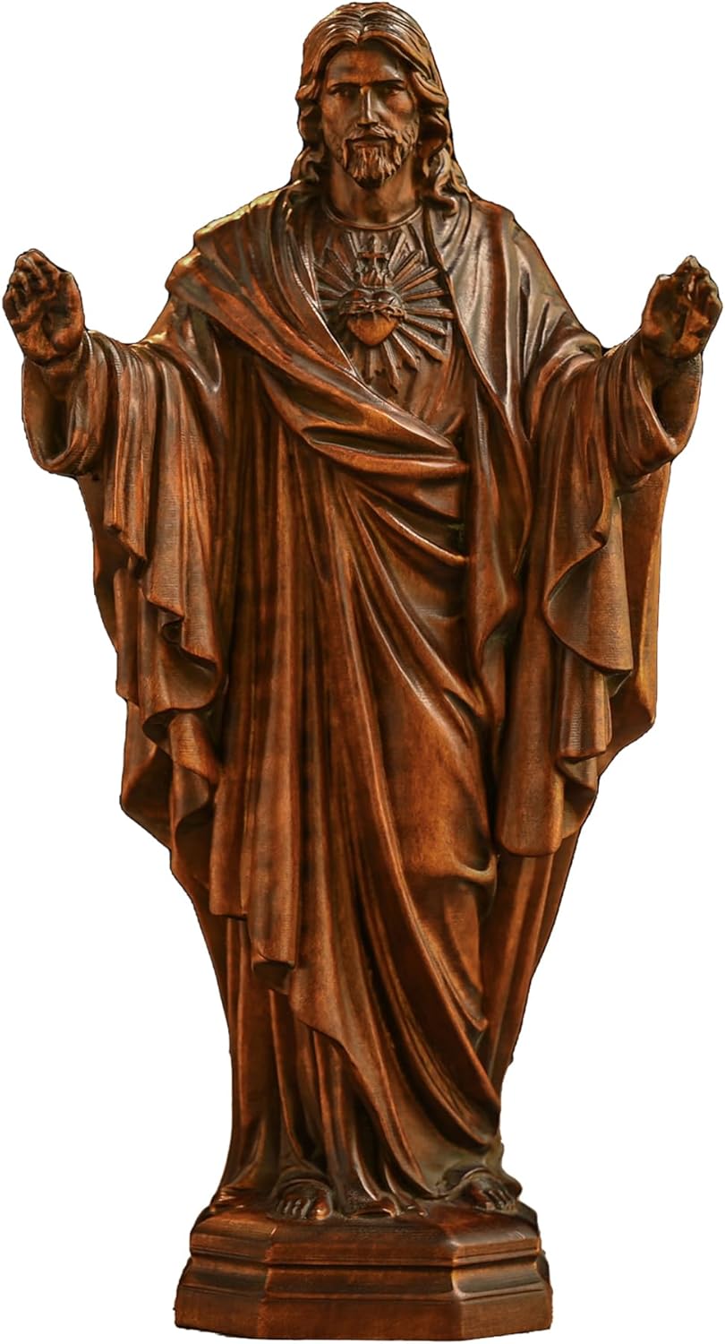Wooden Sacred Heart of Jesus Statue - 43 Inch Handmade Figurine