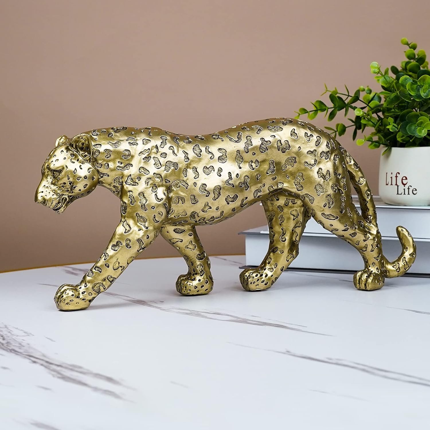 Cheetah Statue Home Decor Resin Sitting Figurine Gold Silver