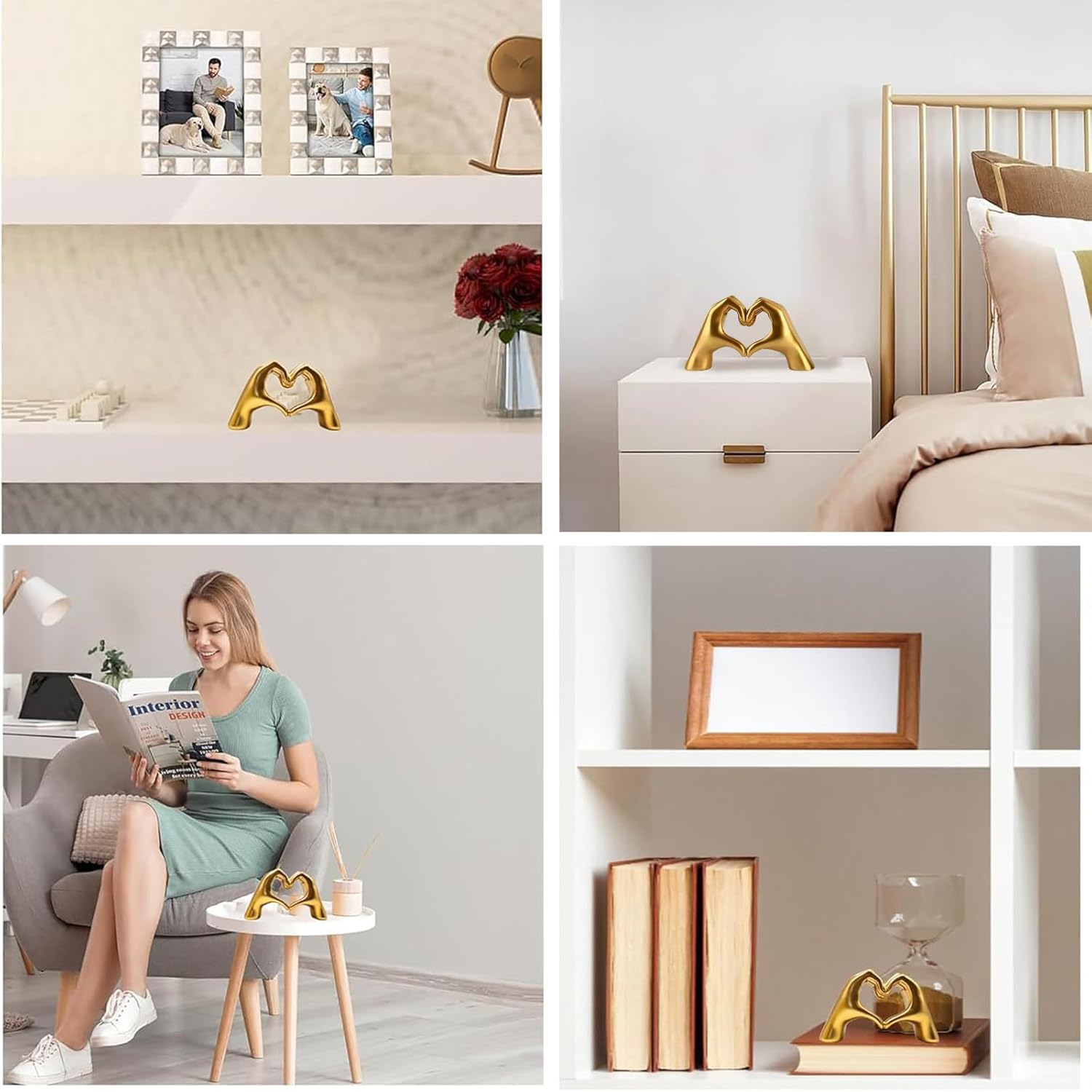 Gold Heart Hands Sculpture Decor for Modern Homes