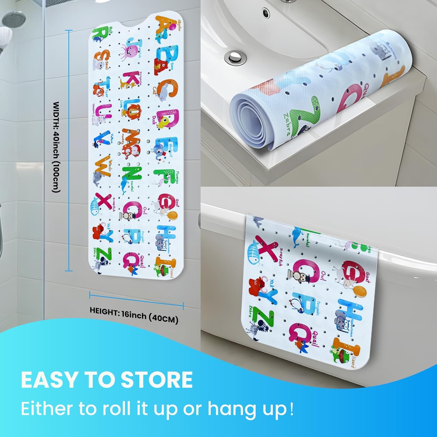 Linoows Baby Bath Mat with Cartoon Design and Suction Cups