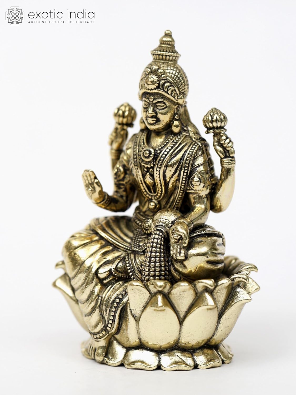 Superfine Brass Lakshmi on Lotus Statue for Pooja Room