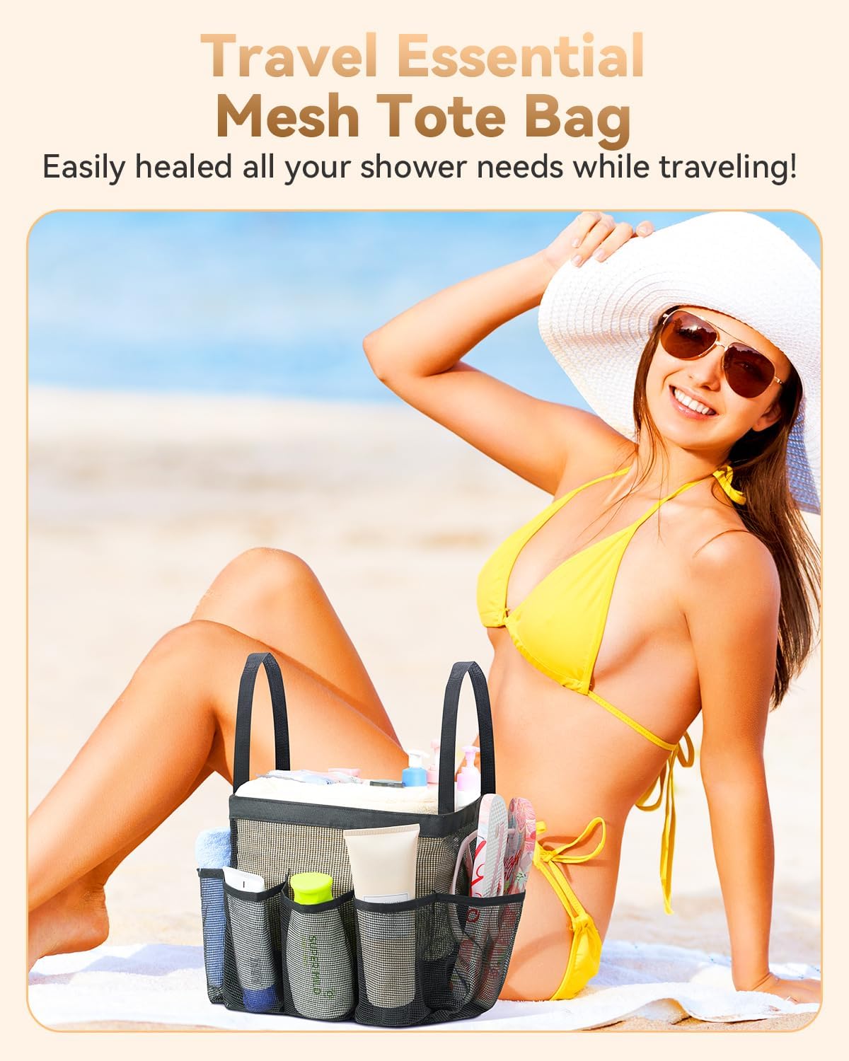 Temede Mesh Shower Caddy Tote with 8 Pockets