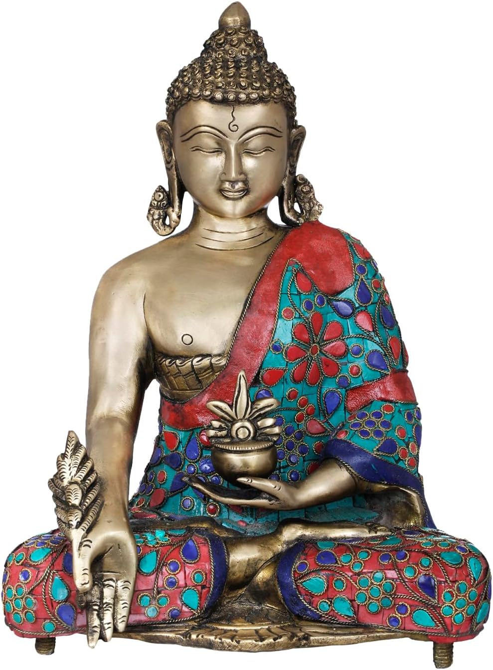 Exotic India 11 Inch Buddha Brass Statue - Handmade Meditation Idol