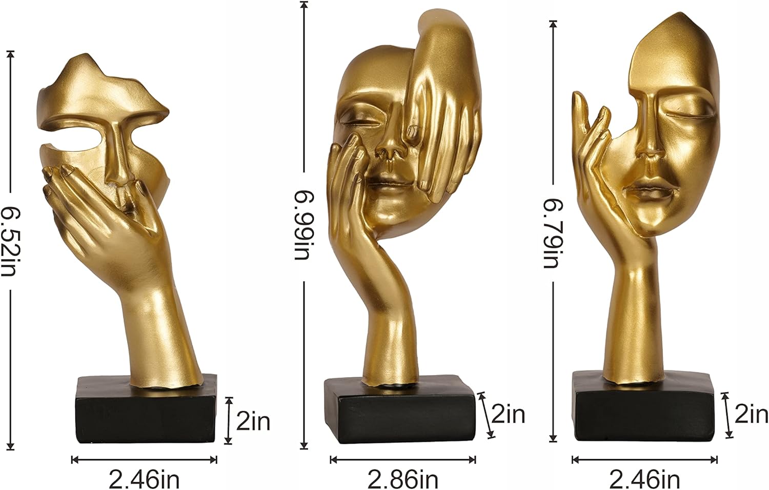 3 Piece Thinker Statue Gold Home Decor Resin Sculptures