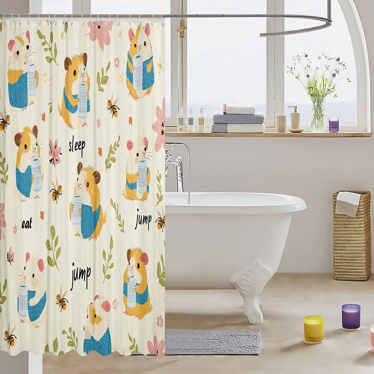 Feelyou Guinea Pig Shower Curtain Set 72x72 Beige