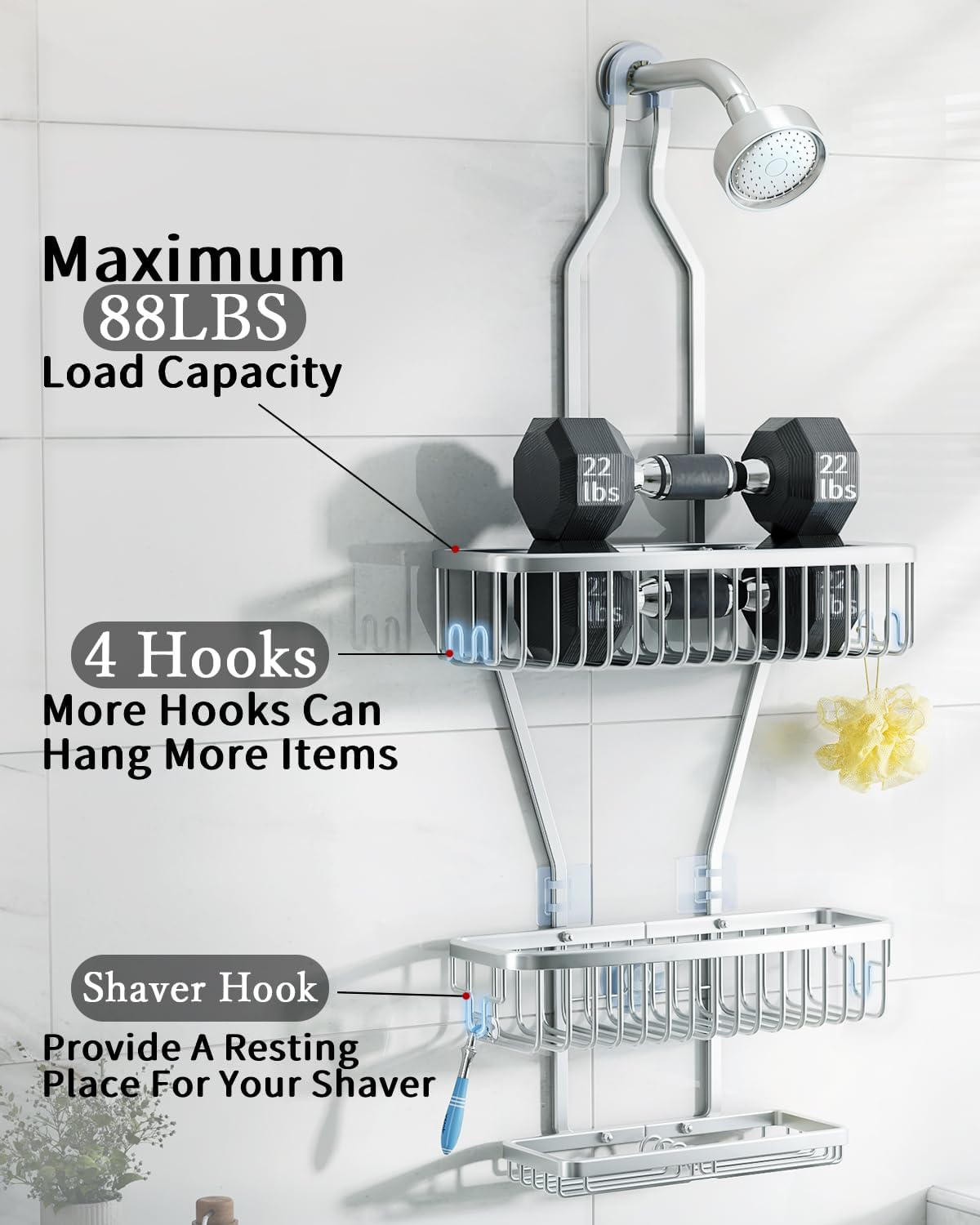 Skyapex Shower Caddy Hanging Organizer with Extra Large Shelf and 3 Tier Design