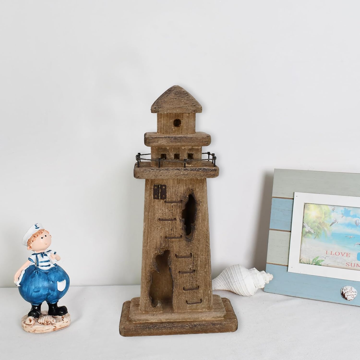 Veclotch Rustic Wooden Lighthouse Decor