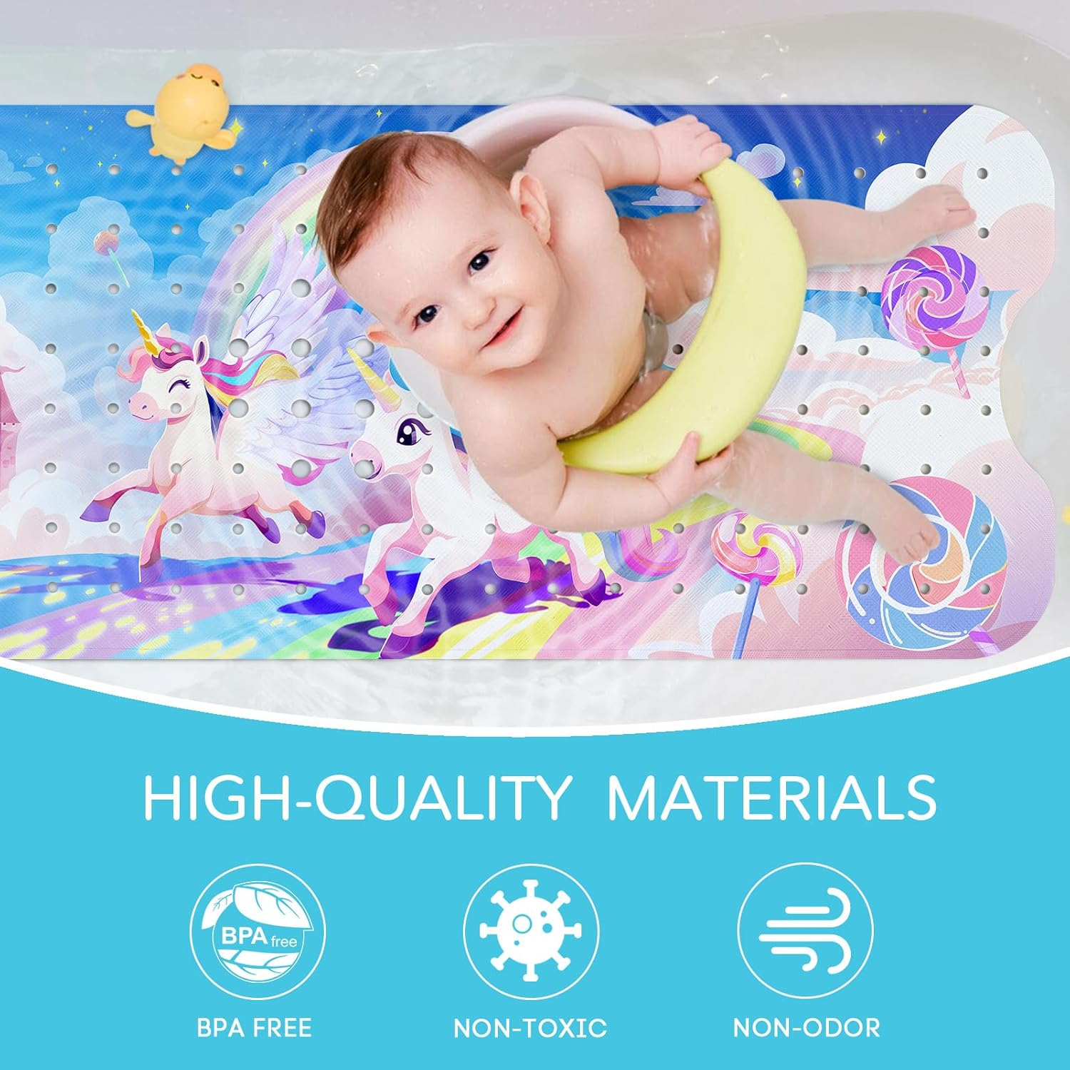 SHUCHING Rainbow Unicorn Baby Bath Mat 40x16 Inch Non Slip