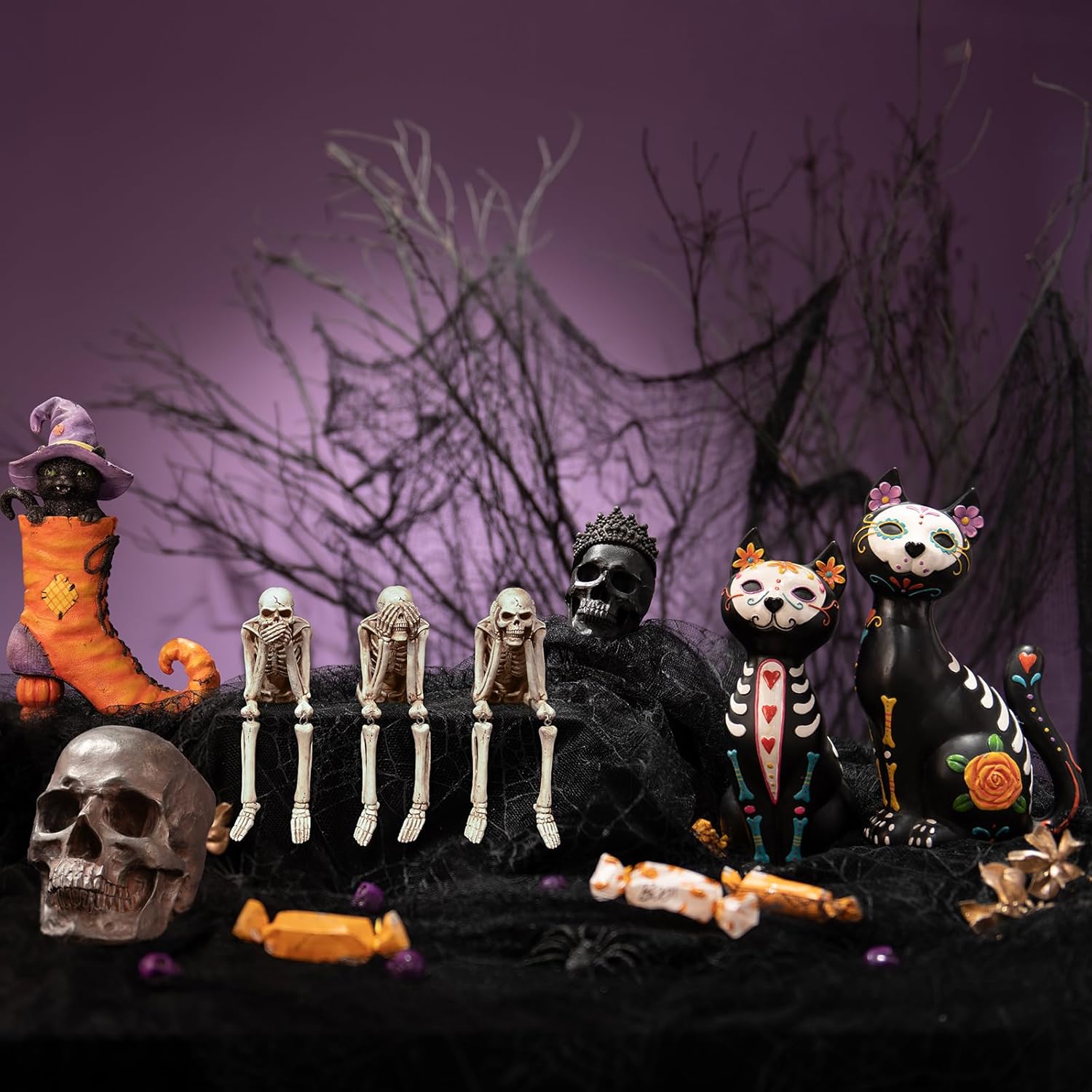 Newman House Studio No-Evil Skeleton Statues Set of 3