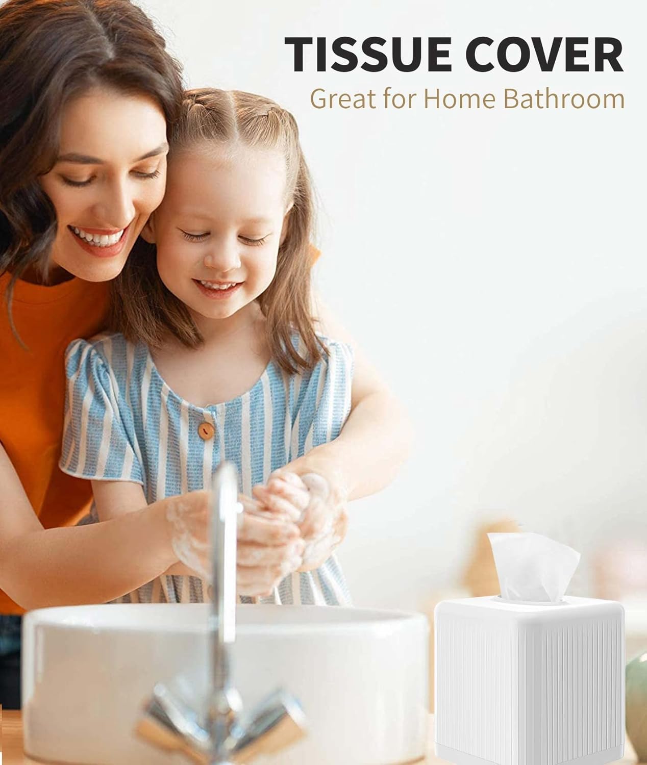 Livelab Square Tissue Box Cover with Base - White 1